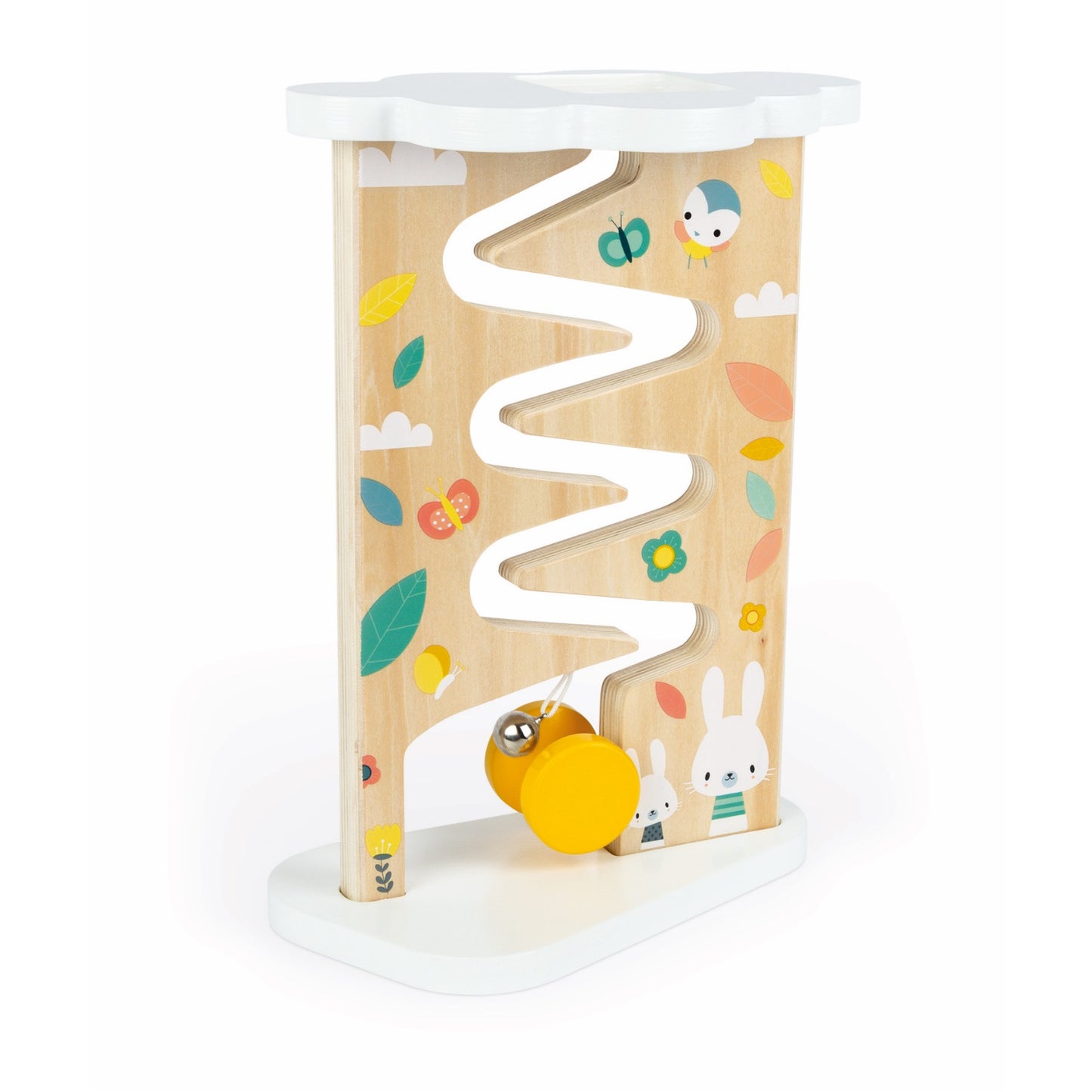 Janod Pure Ball Track | Toddler Activity Toy | Yellow Spool Hitting Bell | BeoVERDE.ie