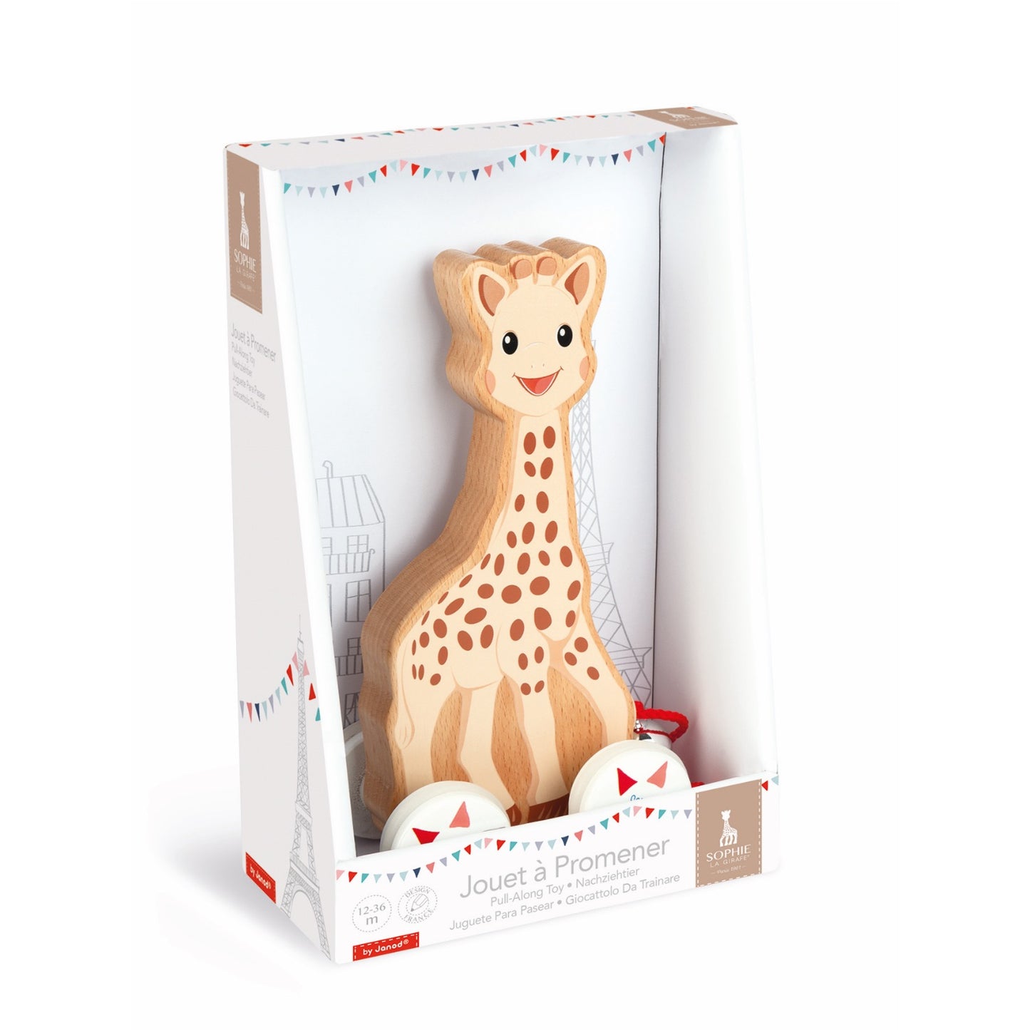 Sophie la girafe Pull-Along Toy | Wooden Toddler Activity Toy | Packaging | BeoVERDE.ie