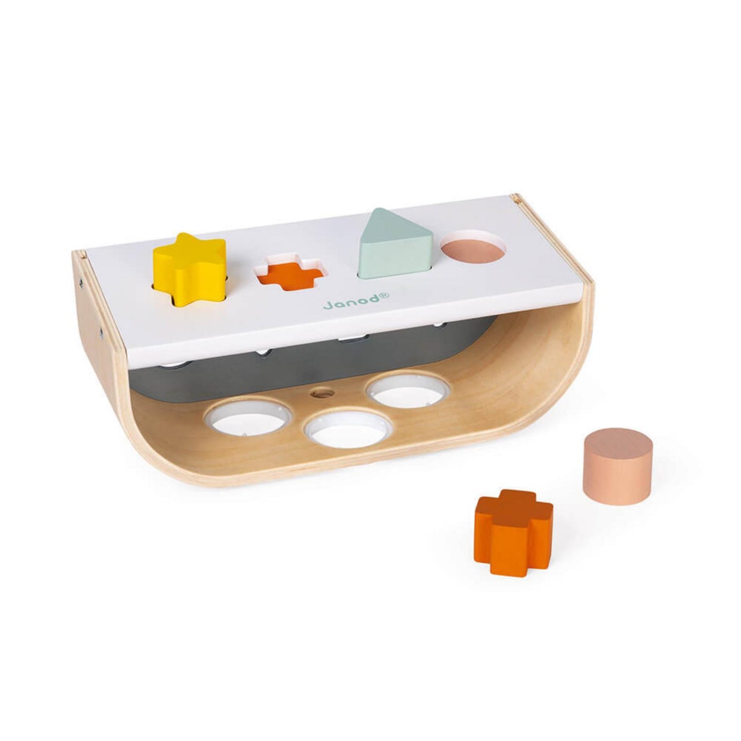 Janod Sweet Cocoon Tap Tap Shape Sorter | Scandi Style Wooden Toddler Activity Toy | Upside Down | BeoVERDE.ie