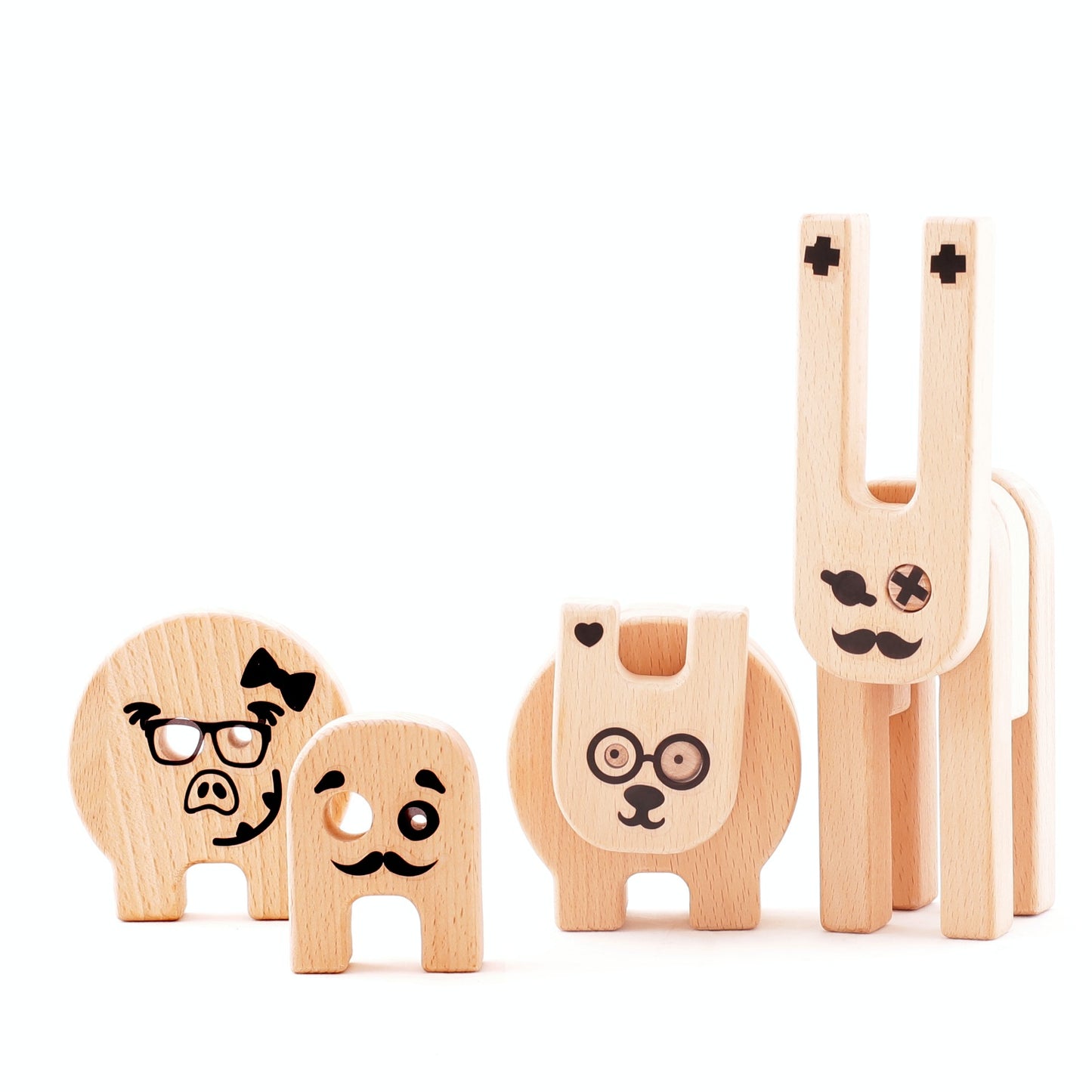 Kipod Toys Funny Creatures | Creative Wooden Toy Play Set | Wooden Assembly Puzzle & Game | 4 Figure Samples Large | BeoVERDE.ie