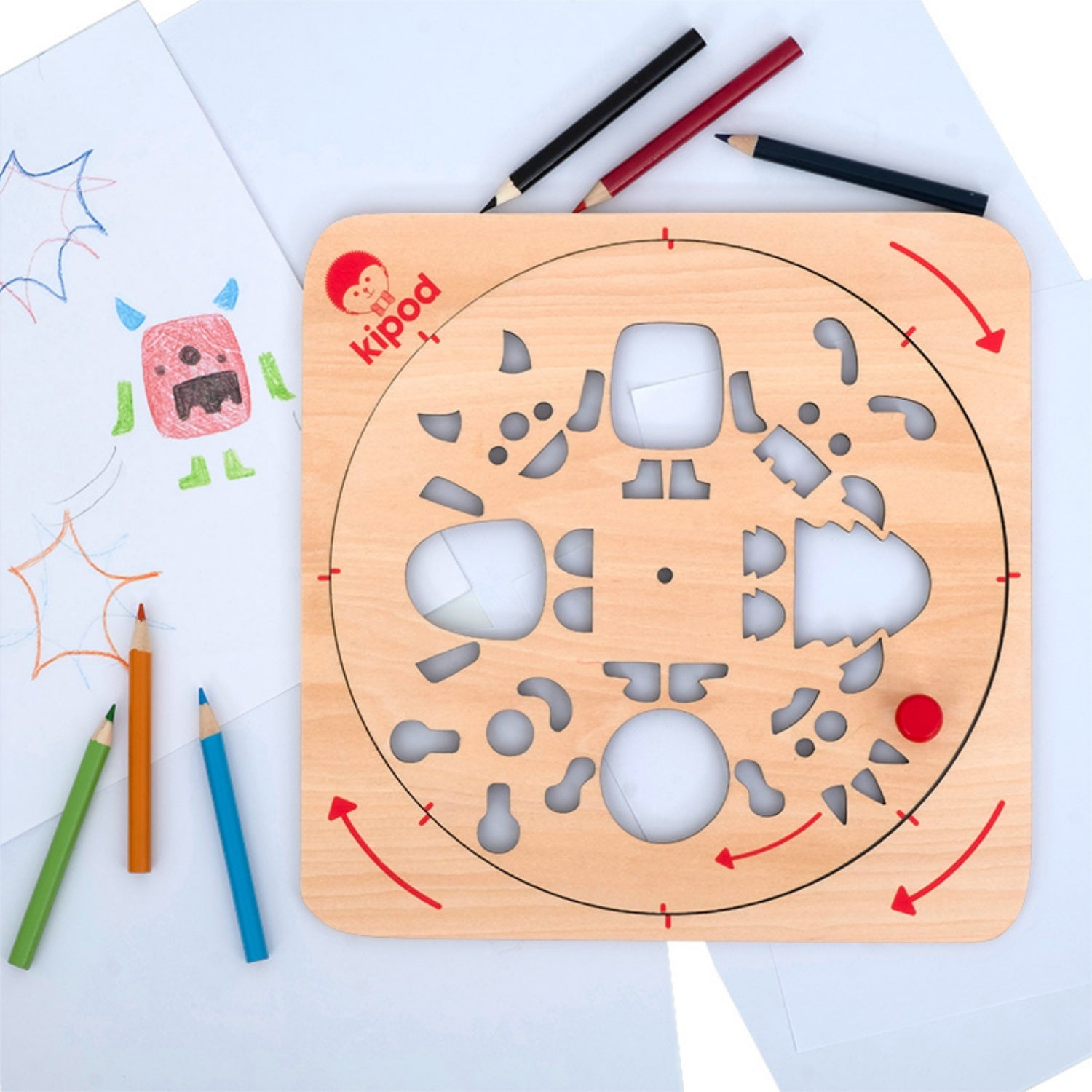 Monsters - Rotating Wooden Drawing Stencil Kit for Children | Kipod Toys | Wooden Arts & Crafts Kit | Educational Wooden Toy | Lifestyle – Drawing Samples | BeoVERDE.ie