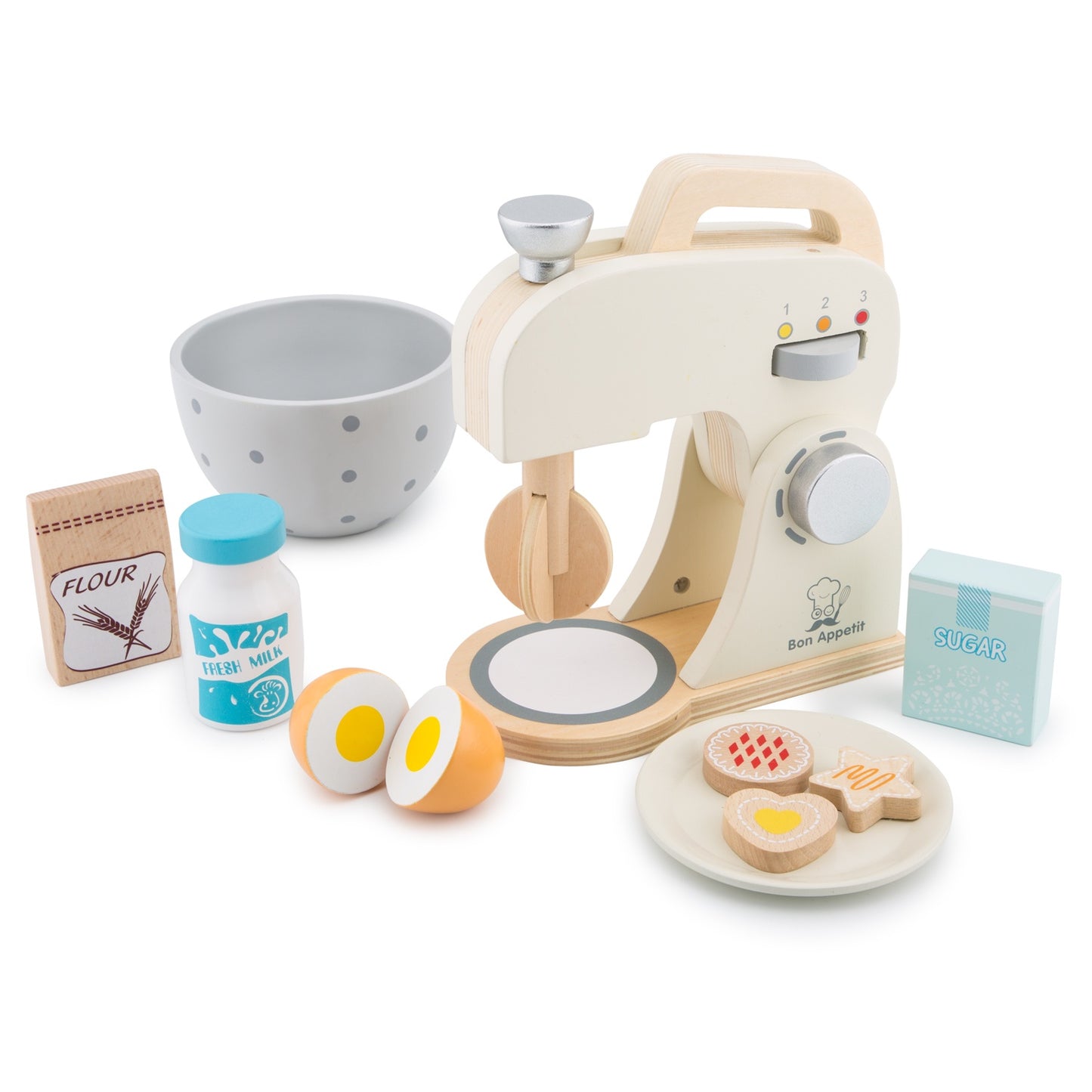 New Classic Wooden Mixer Set | Pretend Play Kitchen Toys | Right Side View | BeoVERDE.ie
