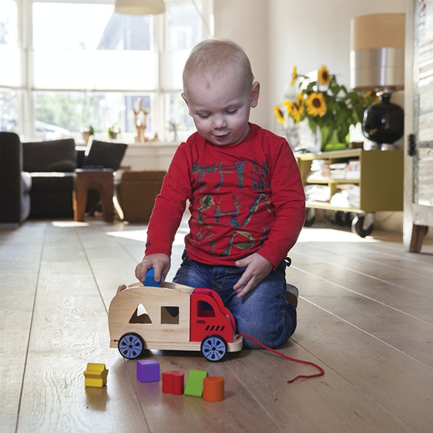 New Classic Toys Wooden Shape Sorter Truck | Baby & Toddler Activity Wooden Toy | Boy Playing on Floor | BeoVERDE.ie