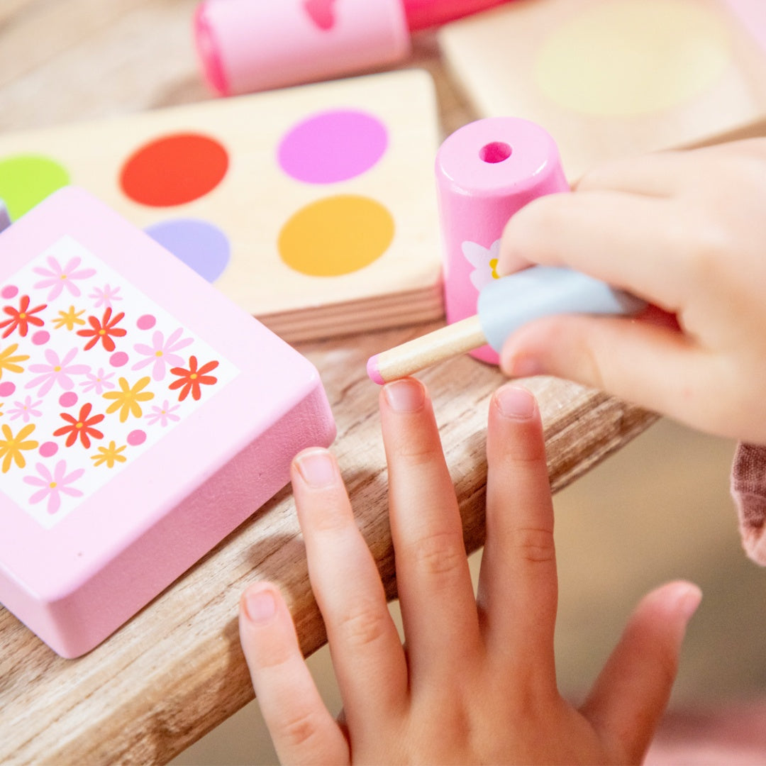 New Classic Toys Make Up Set | Wooden Pretend Play Toy | Lifestyle –Close Up Girl Using Nail Polish | BeoVERDE.ie