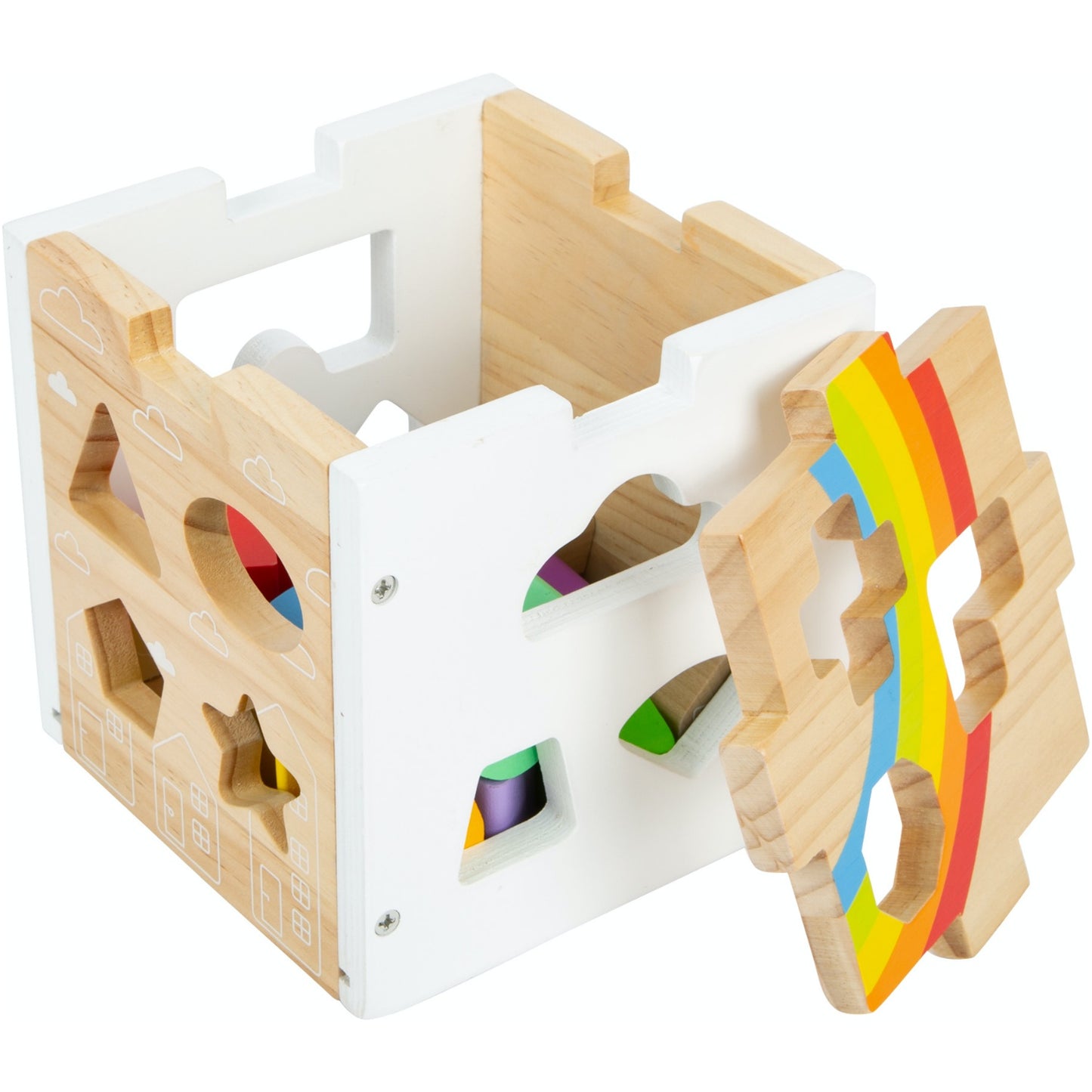 Small Foot Wooden Rainbow Shape Sorter Cube | Baby & Toddler Activity Toy | Cube Open | BeoVERDE.ie