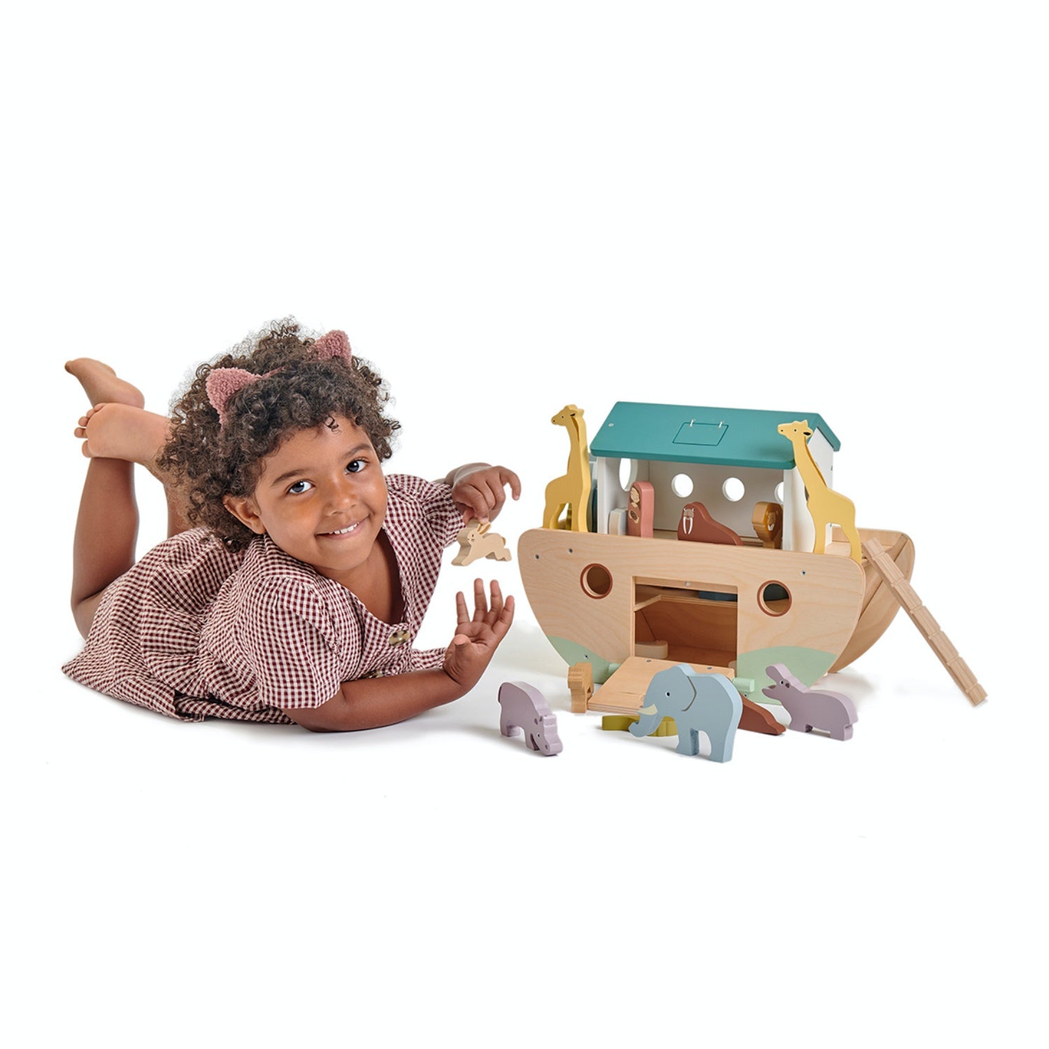 Tender Leaf Toys Noah's Wooden Ark | Hand-Crafted Wooden Toys | Front View – Girl Playing | BeoVERDE.ie