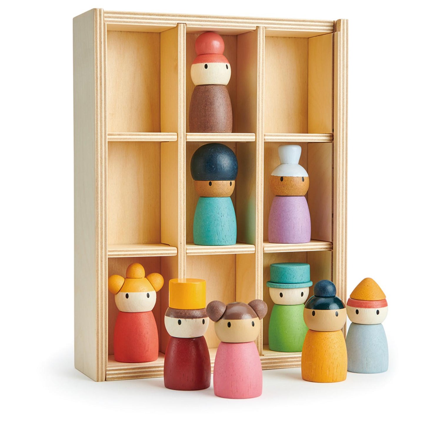 Tender Leaf Toys Happy Folk Hotel | Open-Ended Play Wooden Doll Set For Kids | Some Dolls On Table | BeoVERDE.ie