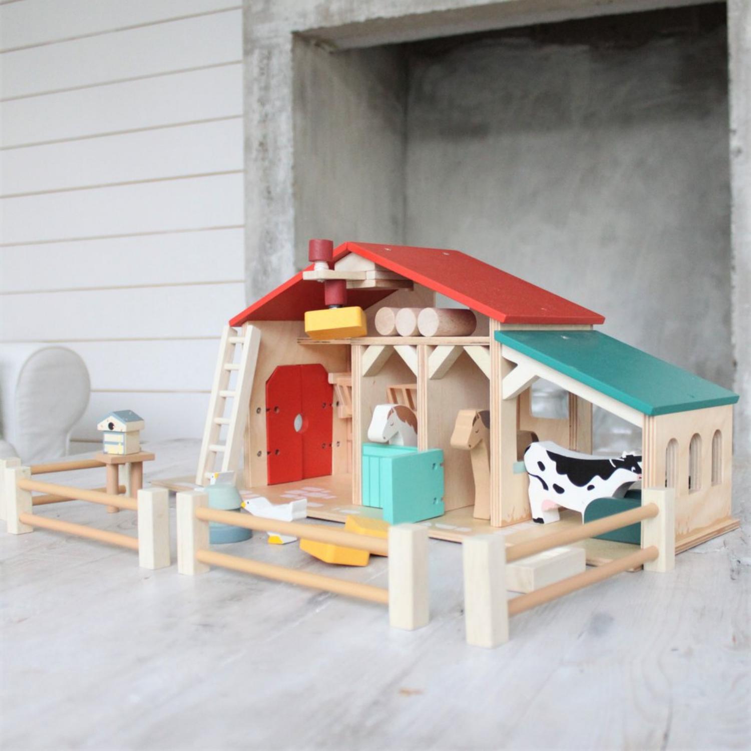 Tender Leaf Toys Wooden Farm | Wooden Toy Play Set For Kids | Lifestyle – Farm Play Set on Table | BeoVERDE.ie
