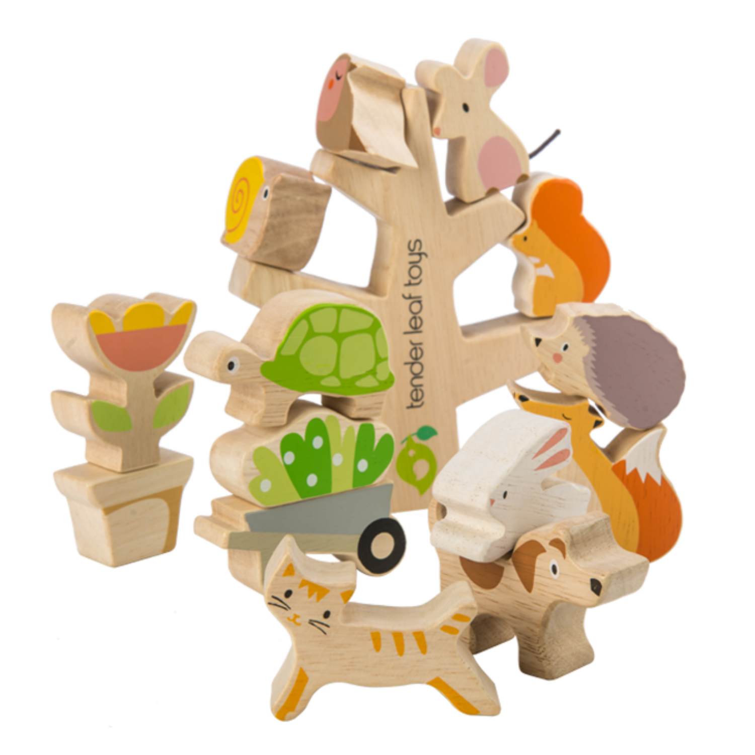 Tender Leaf Stacker Toy Garden Friends Set | Hand-Crafted Wooden Animal Toys | BeoVERDE.ie