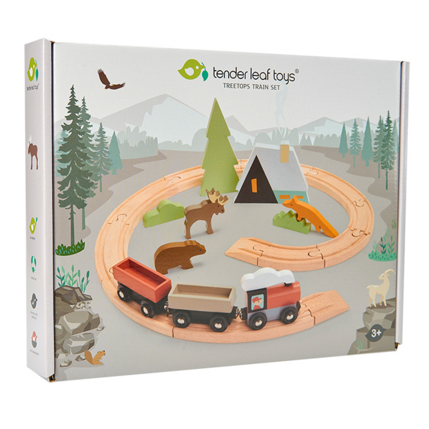 TenderLeaf Treetops Train Set | Hand-Crafted Wooden Animal Toys | Packaging | BeoVERDE.ie