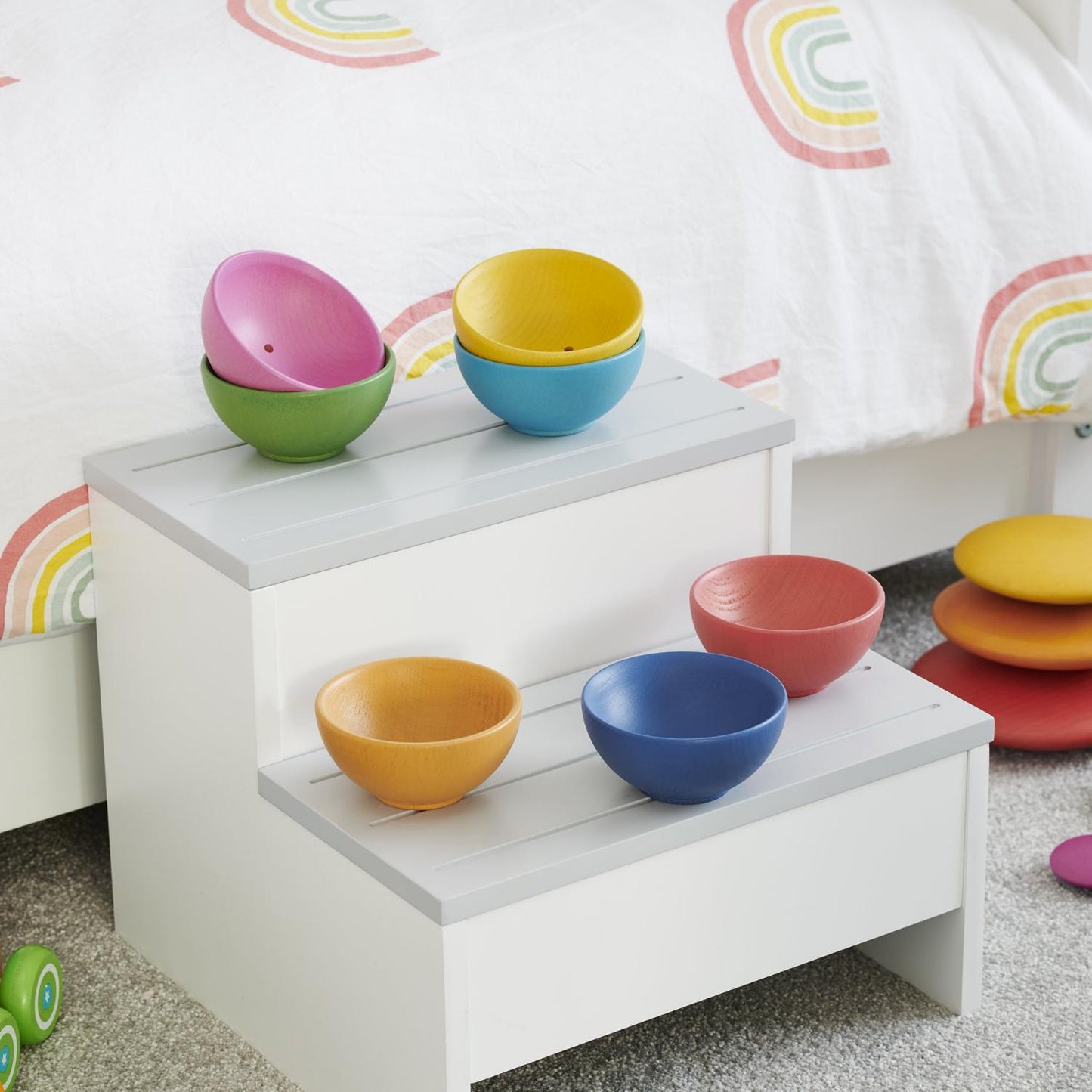 Rainbow Wooden Bowls | Wooden Loose Parts | Open-Ended Toys