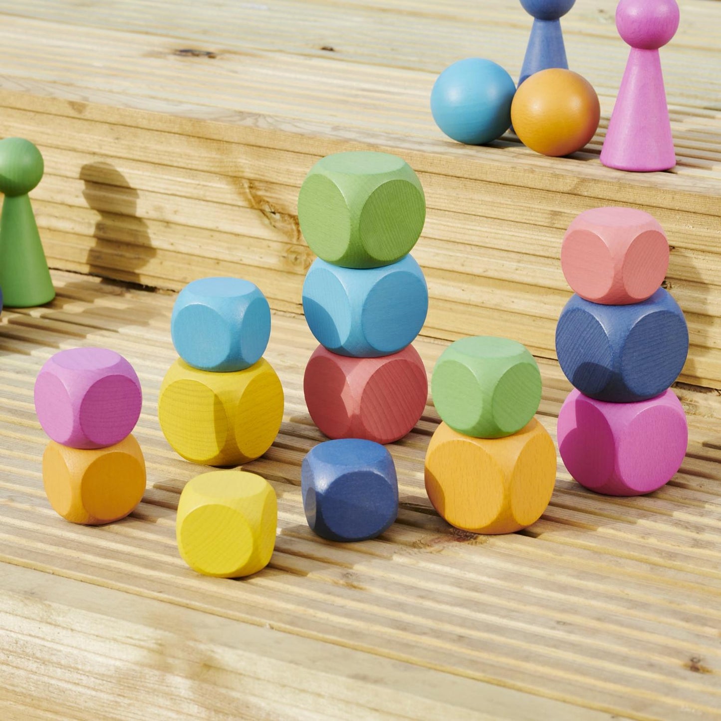 Rainbow Wooden Cubes | Wooden Loose Parts | Open-Ended Toys