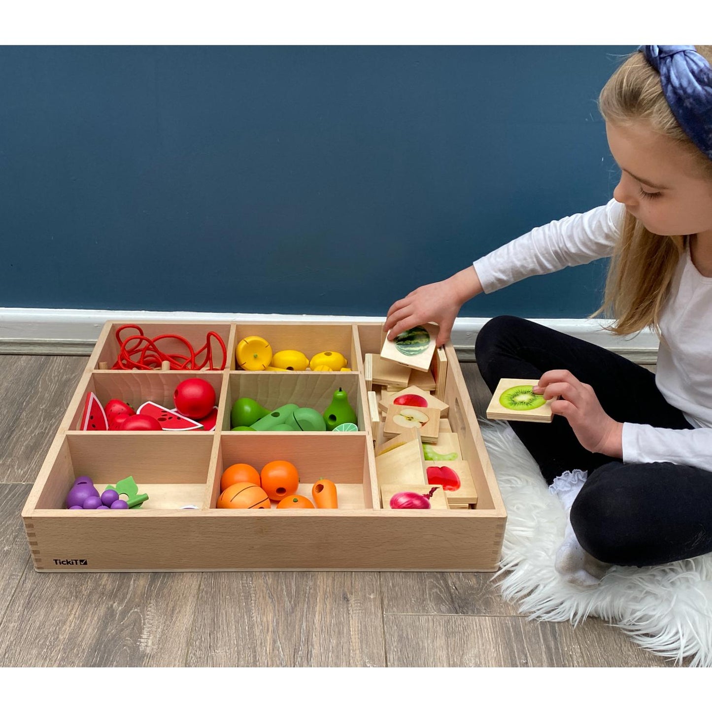 Wooden Sorting Tray | 7 Storage Compartments | Open-Ended Toys