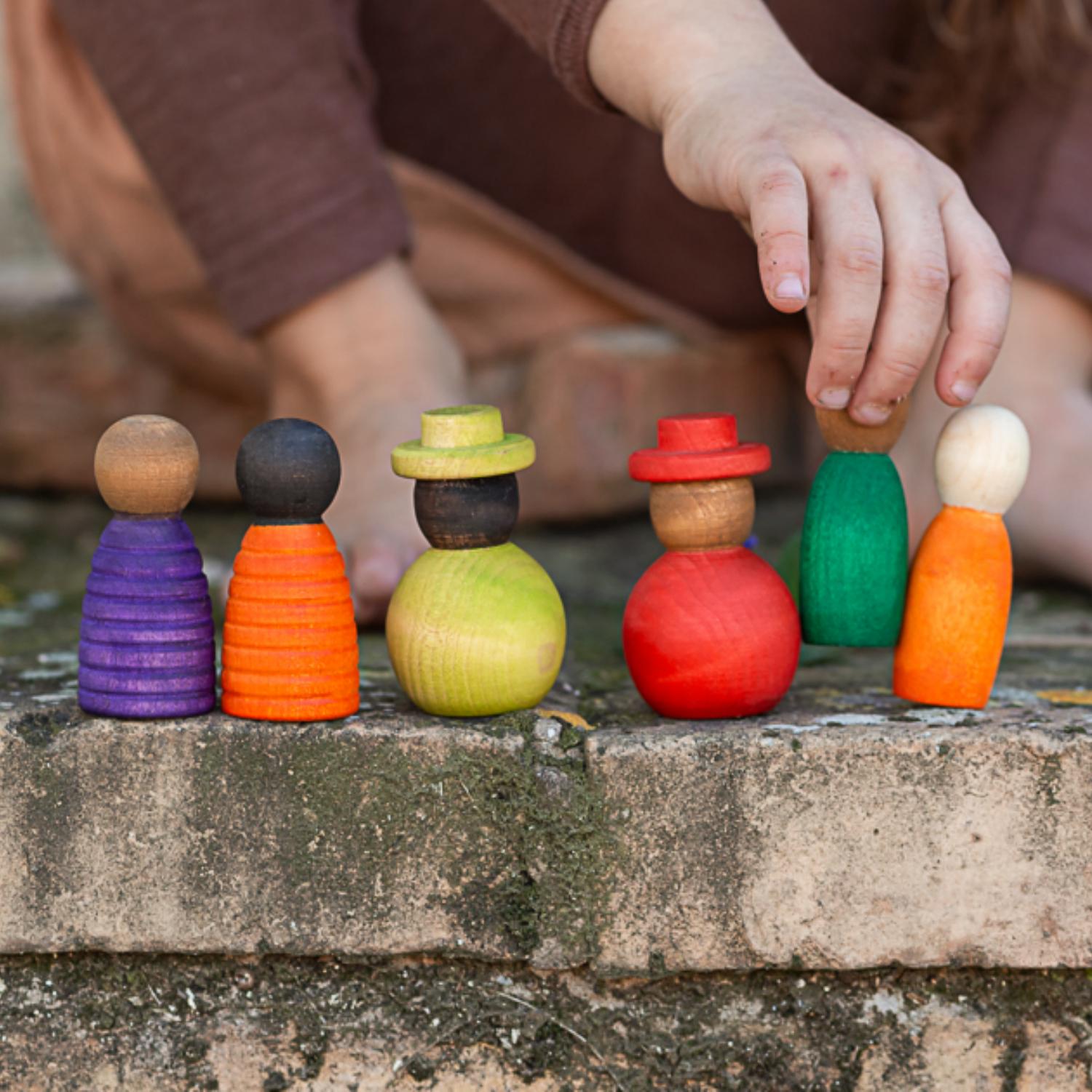 Grapat Together | Wooden Toys for Kids | Open-Ended Play Set | Lifestyle: Close-up Playing Outdoors | BeoVERDE.ie