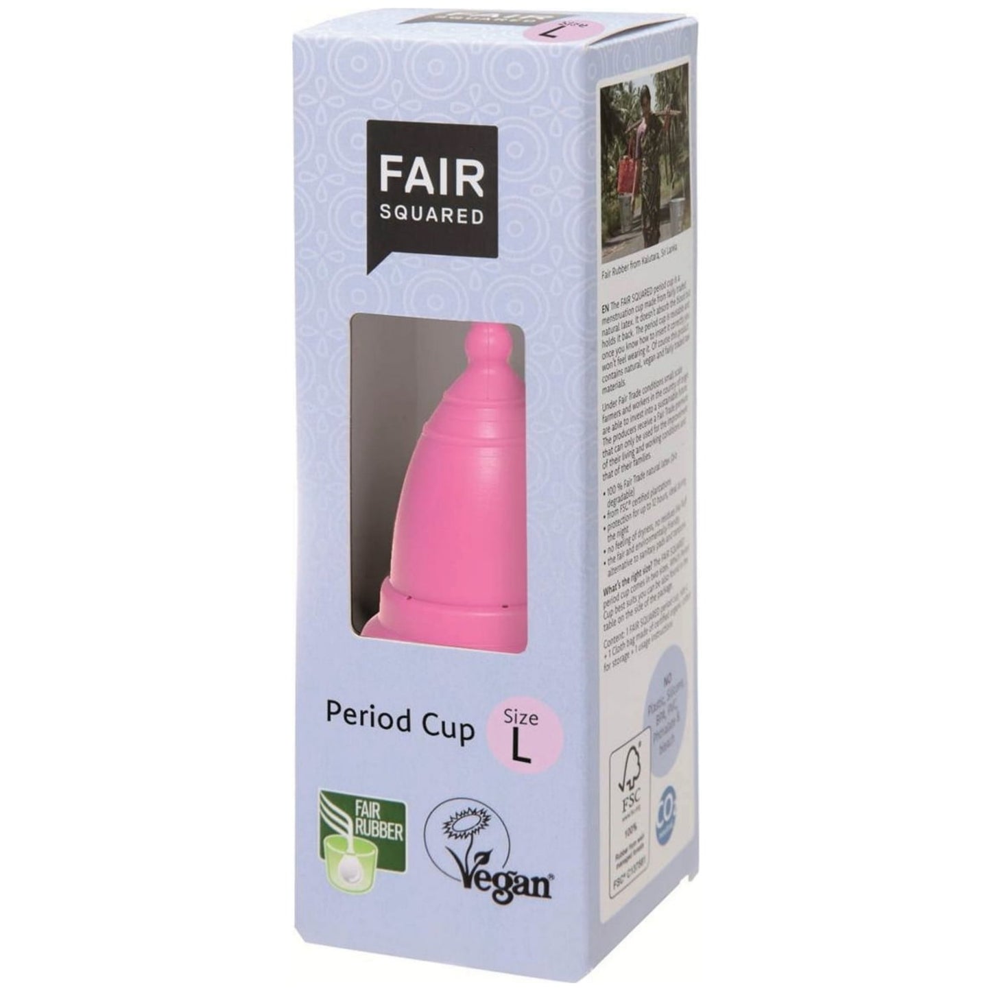 FAIR SQUARED Period Cup L Pink | Fairtrade Vegan | Box Front | BeoVERDE.ie