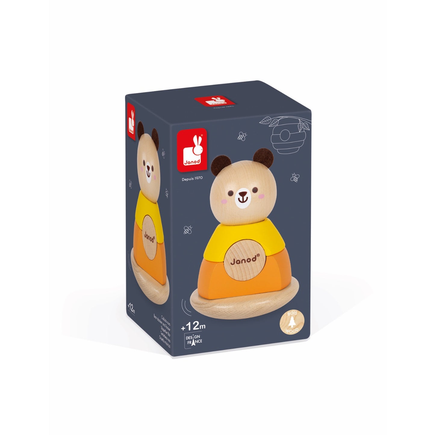 Janod Bear Stacker & Rocker | Wooden Toddler Activity Toy | Packaging | BeoVERDE.ie