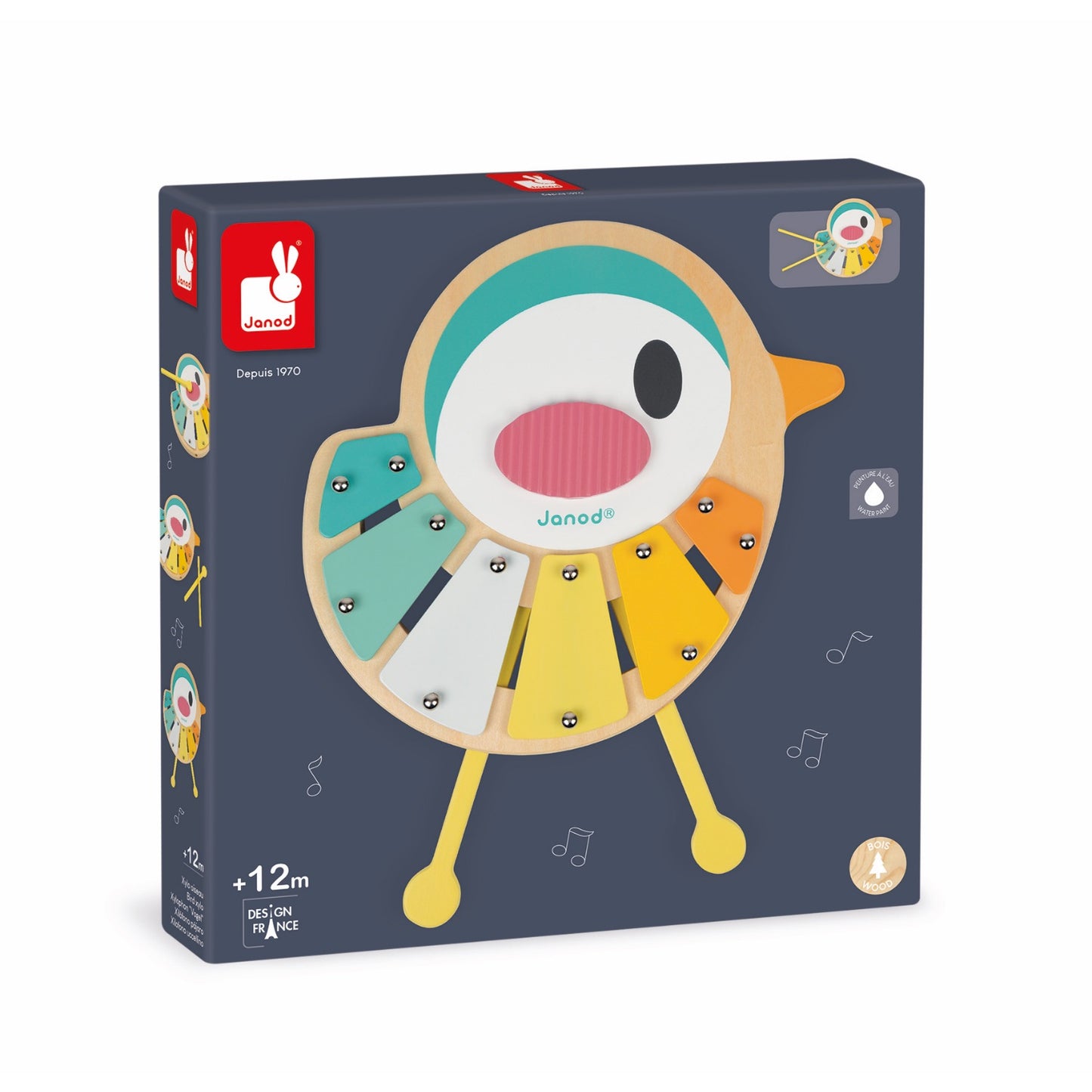 Janod Pure Bird Xylo | Wooden Toddler Activity Toy | Packaging | BeoVERDE.ie