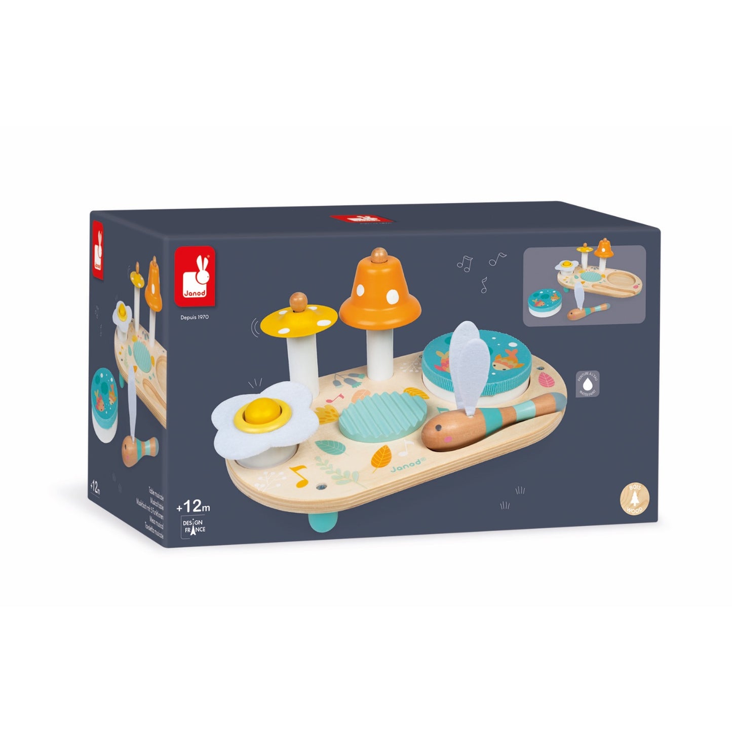 Janod Pure Musical Table | Wooden Toddler Activity Toy | Packaging | BeoVERDE.ie