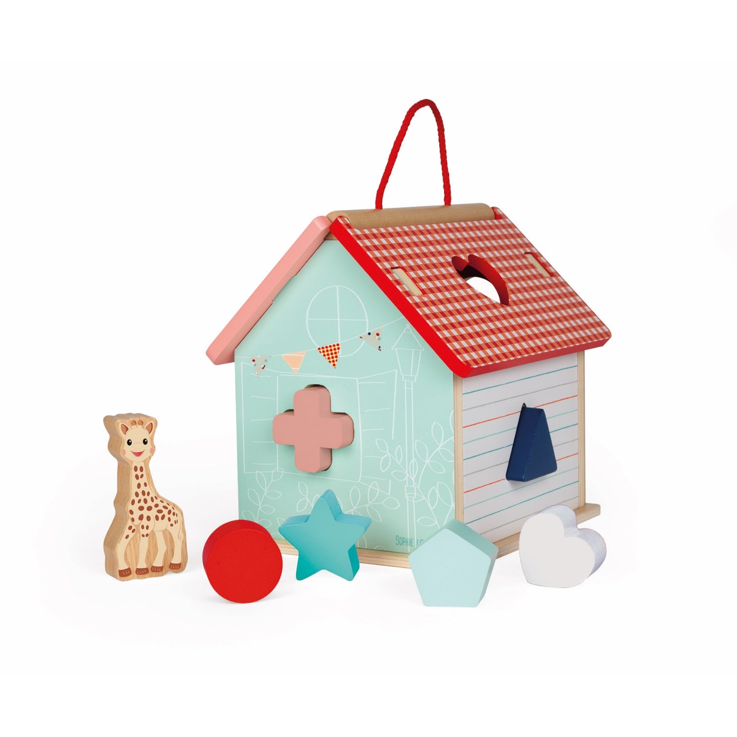 Sophie la girafe Shape Sorting House | Wooden Toddler Activity Toy | Back Right Side View | BeoVERDE.ie