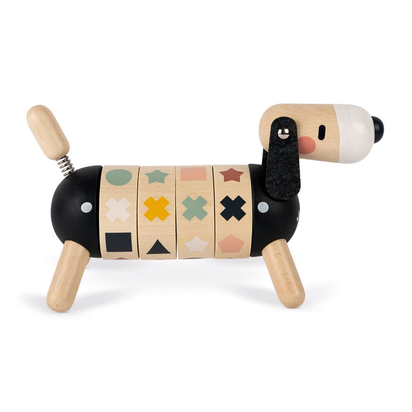 Janod Sweet Cocoon Shapes And Colours Dog | Scandi Style Wooden Toy | Right Side Shapes Lined-up | BeoVERDE.ie
