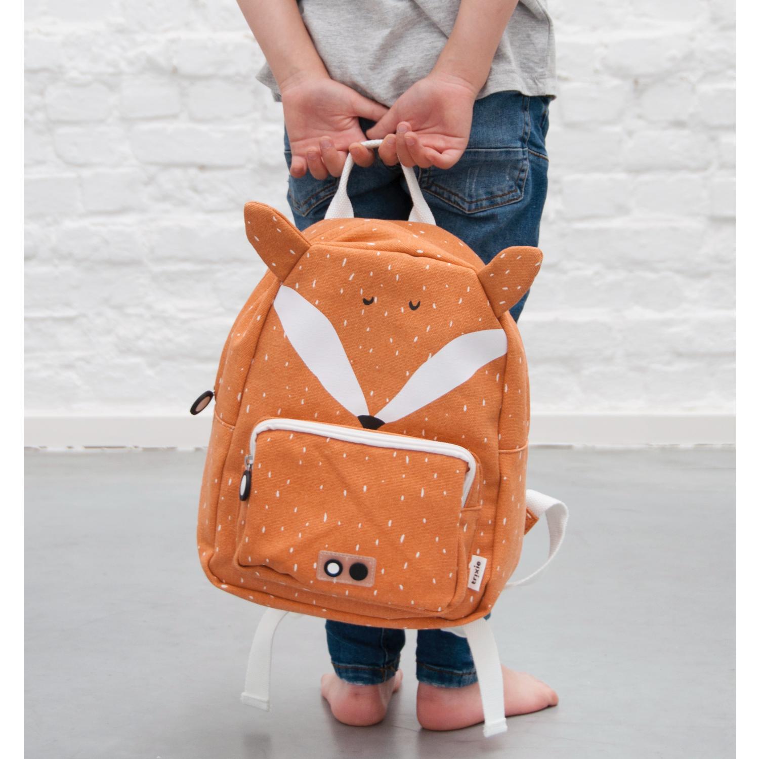 Trixie Mr. Fox Backpack | Kid’s Backpack for Creche, Nursery & School | Lifestyle: Child Holding Backpack | BeoVERDE.ie
