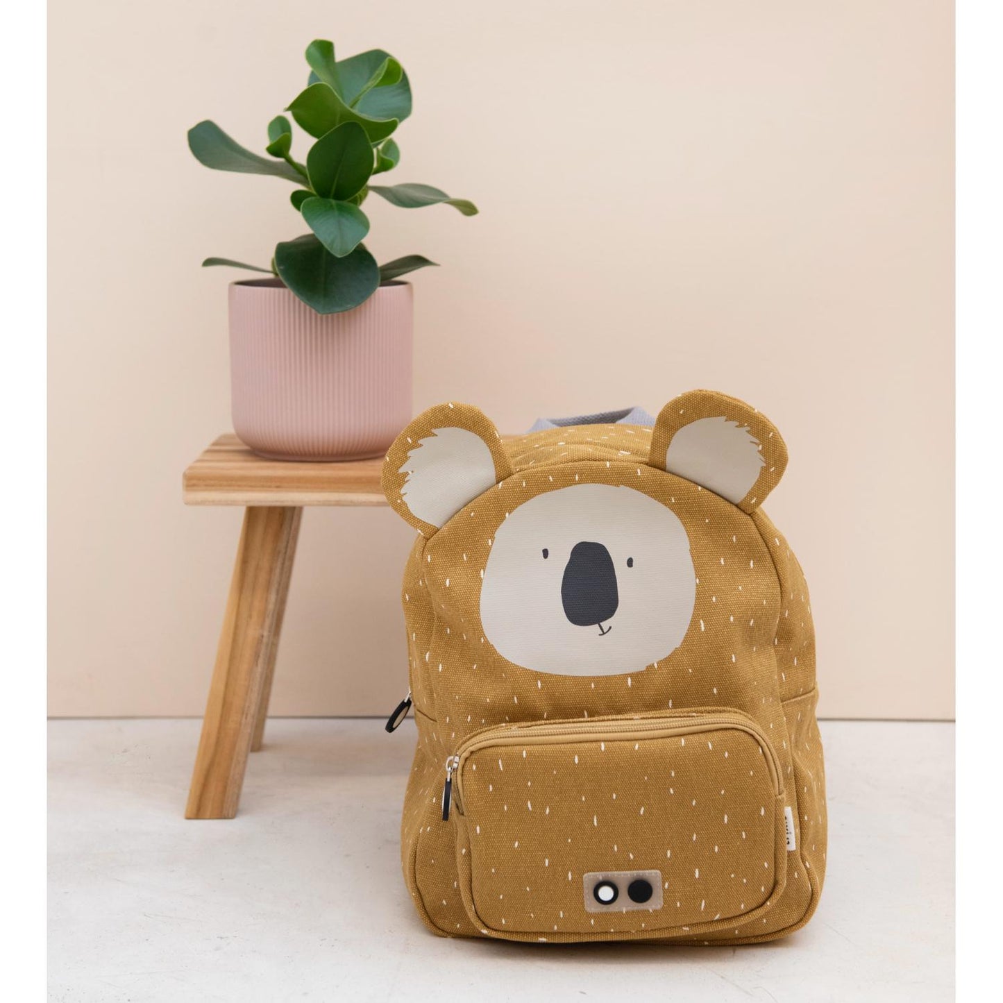 Trixie Mr. Koala Backpack | Kid’s Backpack for Creche, Nursery & School | Lifestyle: Backpack with Stool - Back View | BeoVERDE.ie