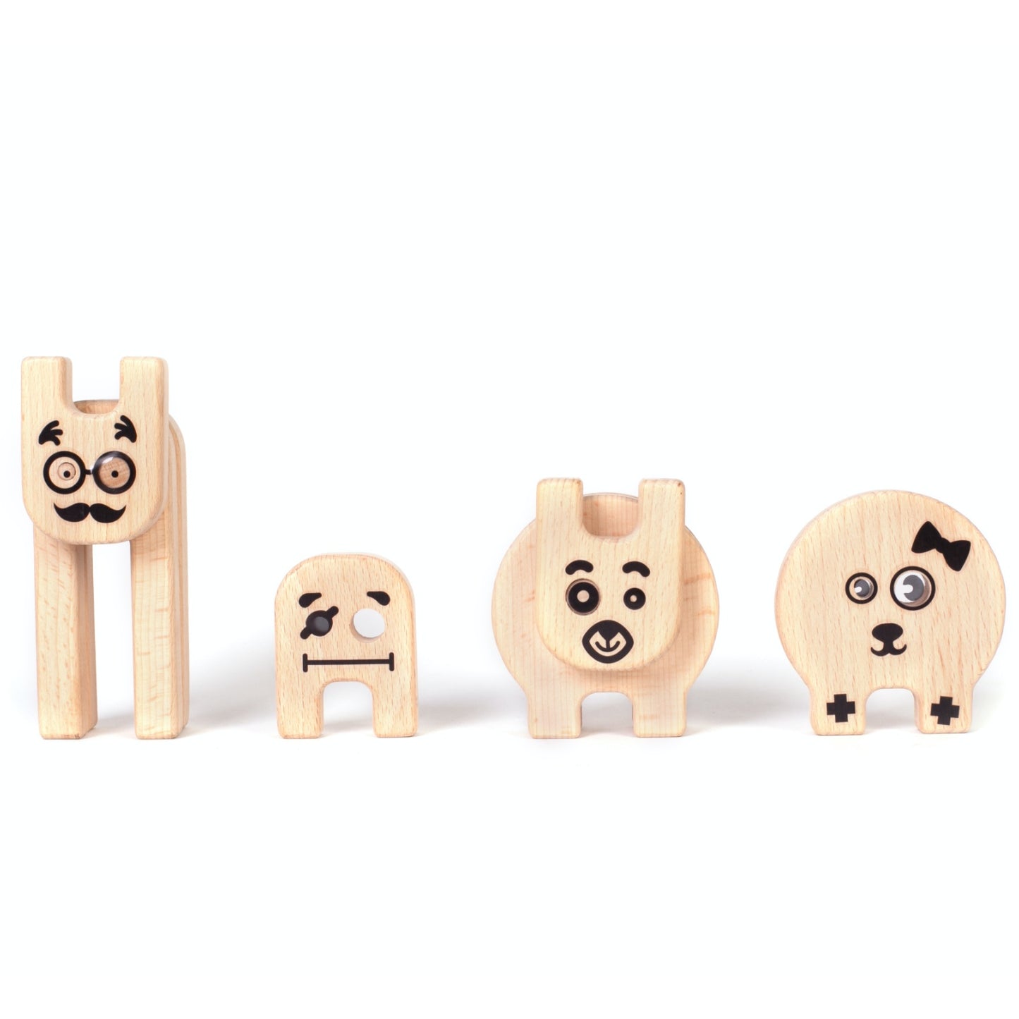Kipod Toys Funny Creatures | Creative Wooden Toy Play Set | Wooden Assembly Puzzle & Game | 4 Figure Samples Small | BeoVERDE.ie