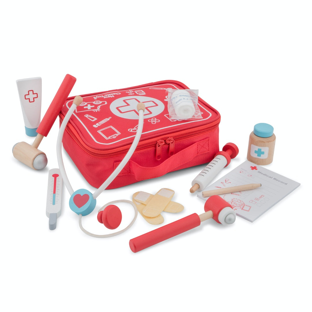 New Classic Toys Doctor Play Set | Wooden Pretend Play Toy | Items Outside Bag | BeoVERDE.ie