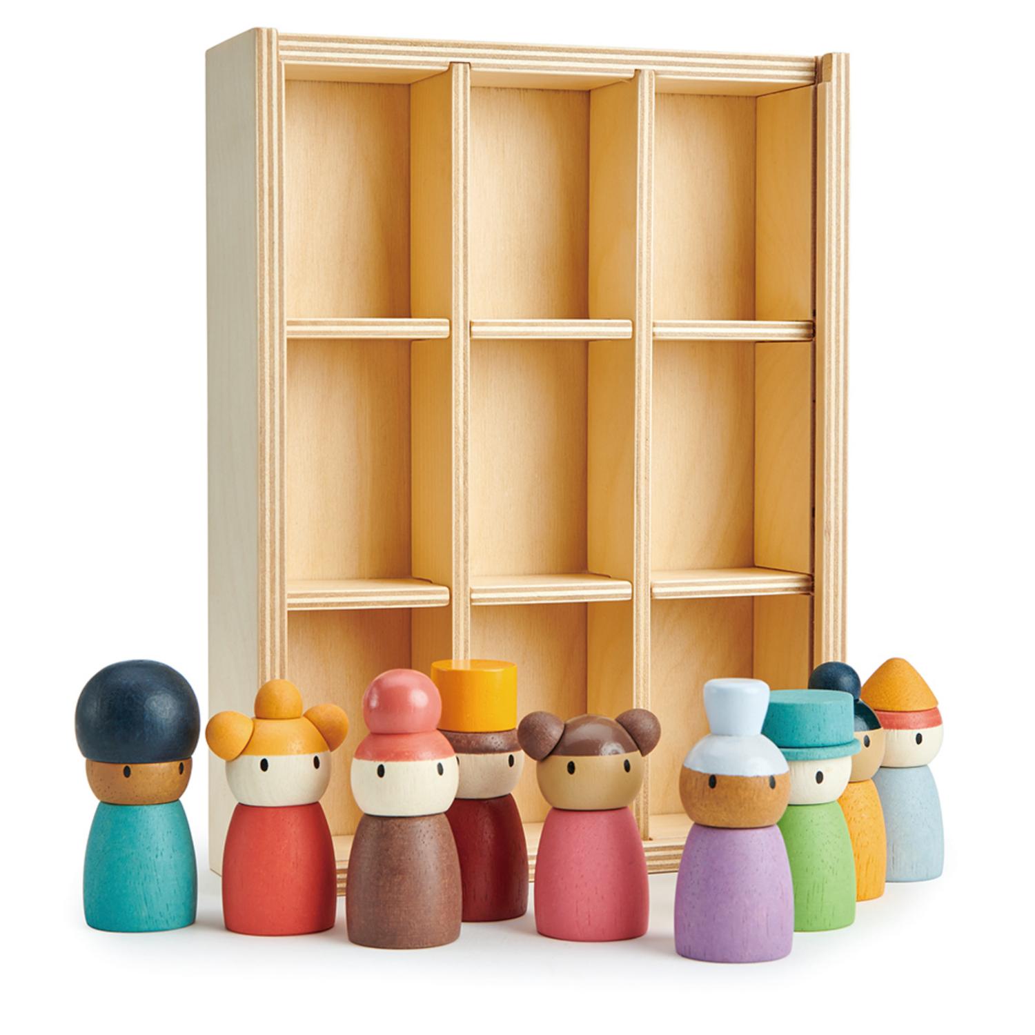 Tender Leaf Toys Happy Folk Hotel | Open-Ended Play Wooden Doll Set For Kids | All Dolls On Table | BeoVERDE.ie
