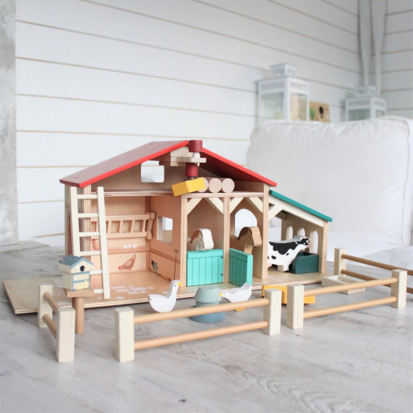 Tender Leaf Toys Wooden Farm | Wooden Toy Play Set For Kids | Lifestyle – Farm Play Set on Table Outdoors | BeoVERDE.ie
