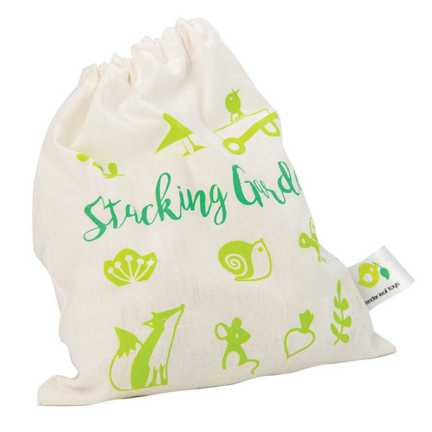 Tender Leaf Stacking Garden Friends Set | Hand-Crafted Wooden Animal Toys | Filled Bag |BeoVERDE.ie