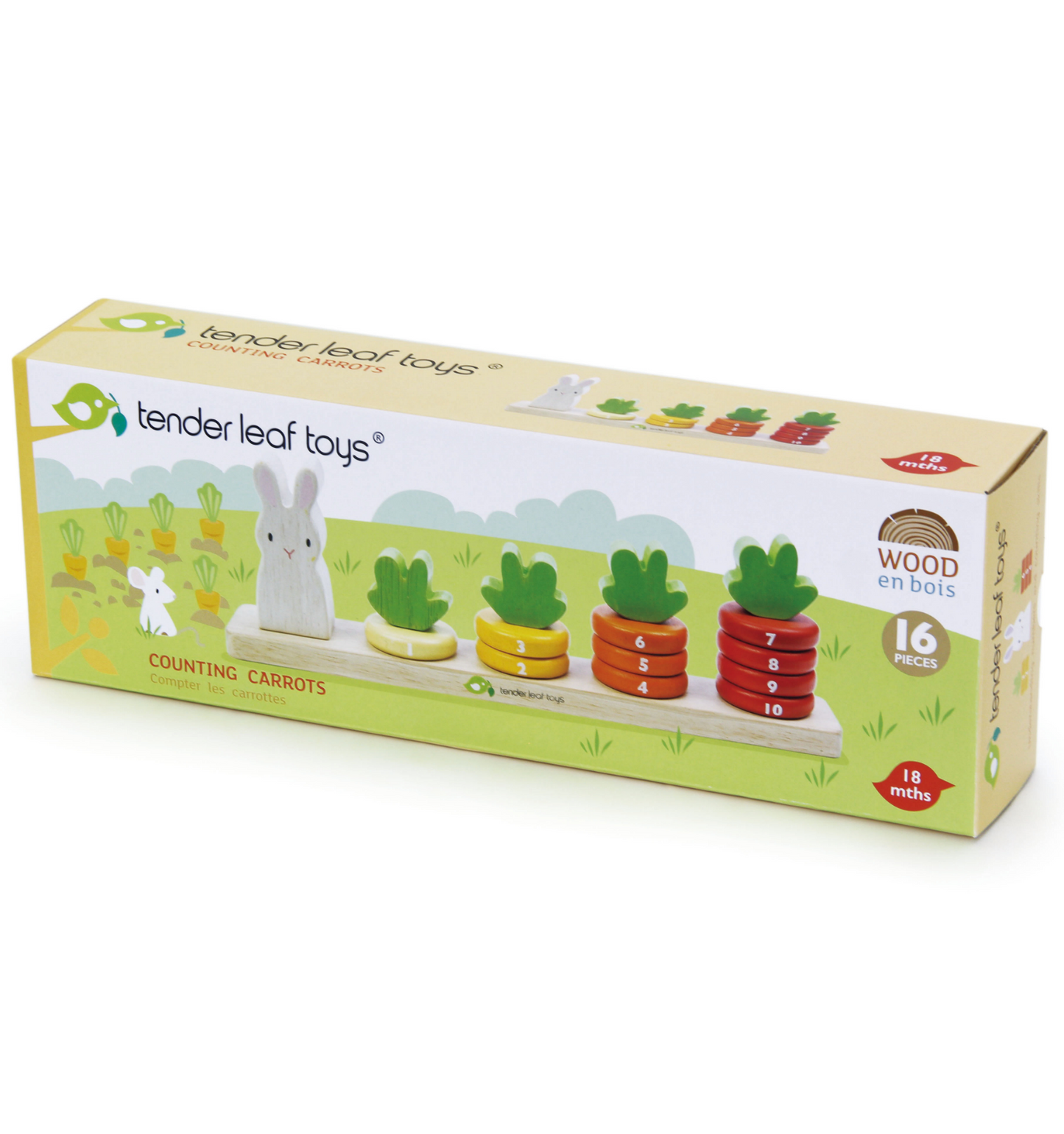 Tender Leaf Counting Carrots | Hand-Crafted Wooden Educational Toy | Packaging | BeoVERDE.ie