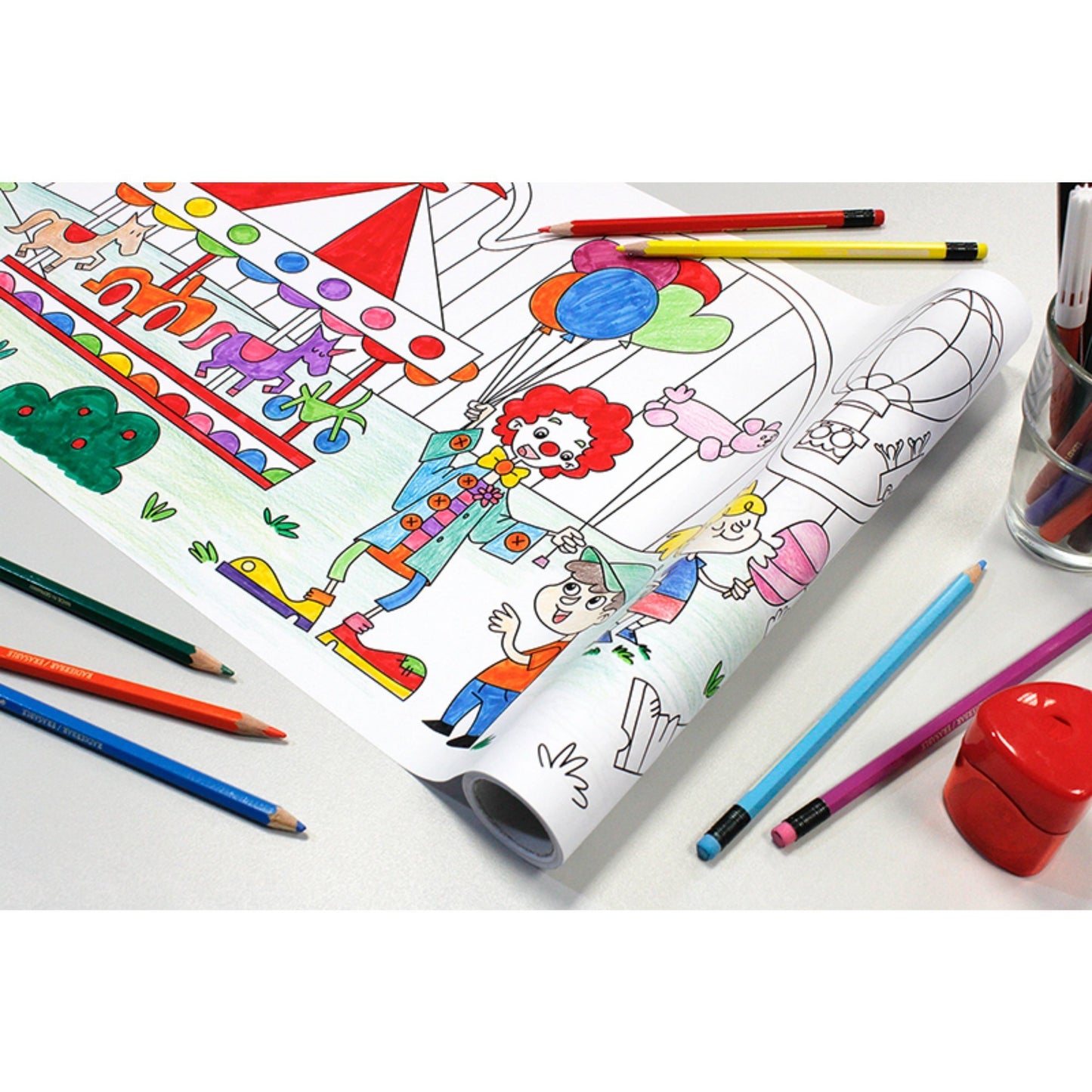 Self-Stick Colouring Book & Roll | Theme Park | Partially Coloured Sheet | BeoVERDE.ie