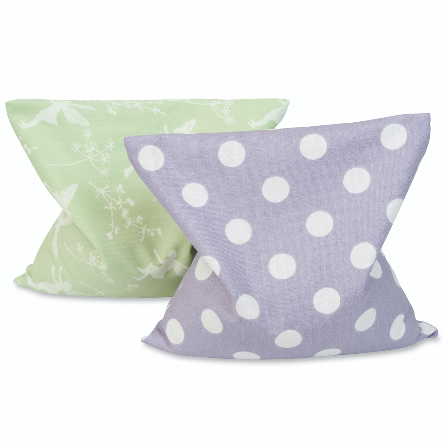 Large Organic Warming Pillow for Babies and Young Children | Front Style Violet & Dots and Style Light- Green Fairy Dream | Organic Rapeseeds and Organic Cotton | BeoVERDE.ie