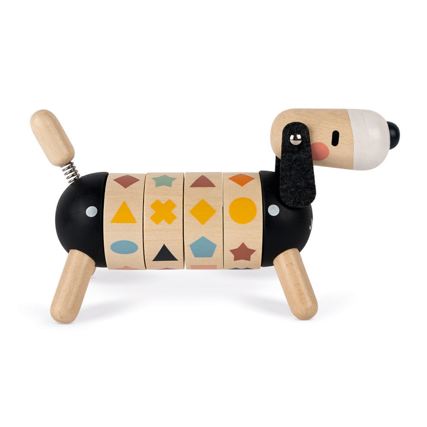 Janod Sweet Cocoon Shapes And Colours Dog | Scandi Style Wooden Toy | Right Side Colour Lined-up | BeoVERDE.ie