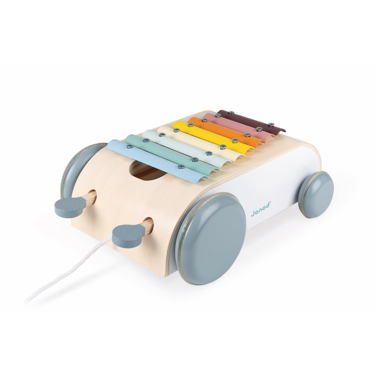 Janod Sweet Cocoon Xylo Roller | Scandi Style Wooden Toddler Activity Toy | Front Left Side View | BeoVERDE.ie