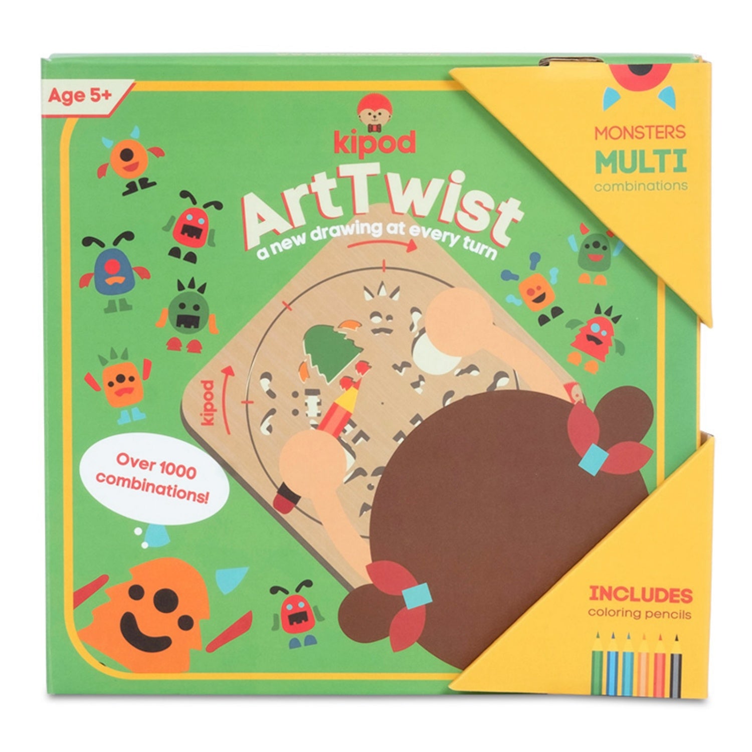 Monsters - Rotating Wooden Drawing Stencil Kit for Children | Kipod Toys | Wooden Arts & Crafts Kit | Educational Wooden Toy | Packaging Front | BeoVERDE.ie