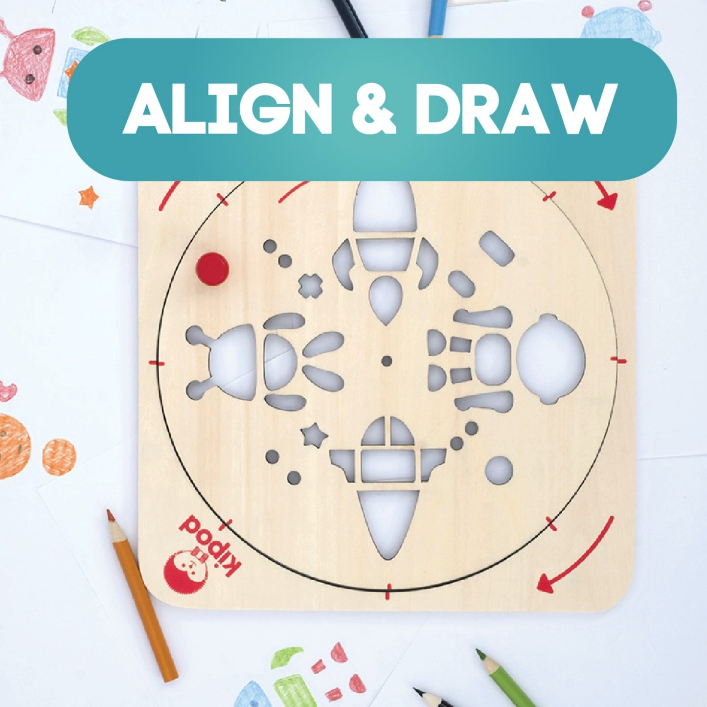 Space - Rotating Wooden Drawing Stencil Kit for Children | Kipod Toys | Wooden Arts & Crafts Kit | Educational Wooden Toy | Lifestyle – Top View | BeoVERDE.ie