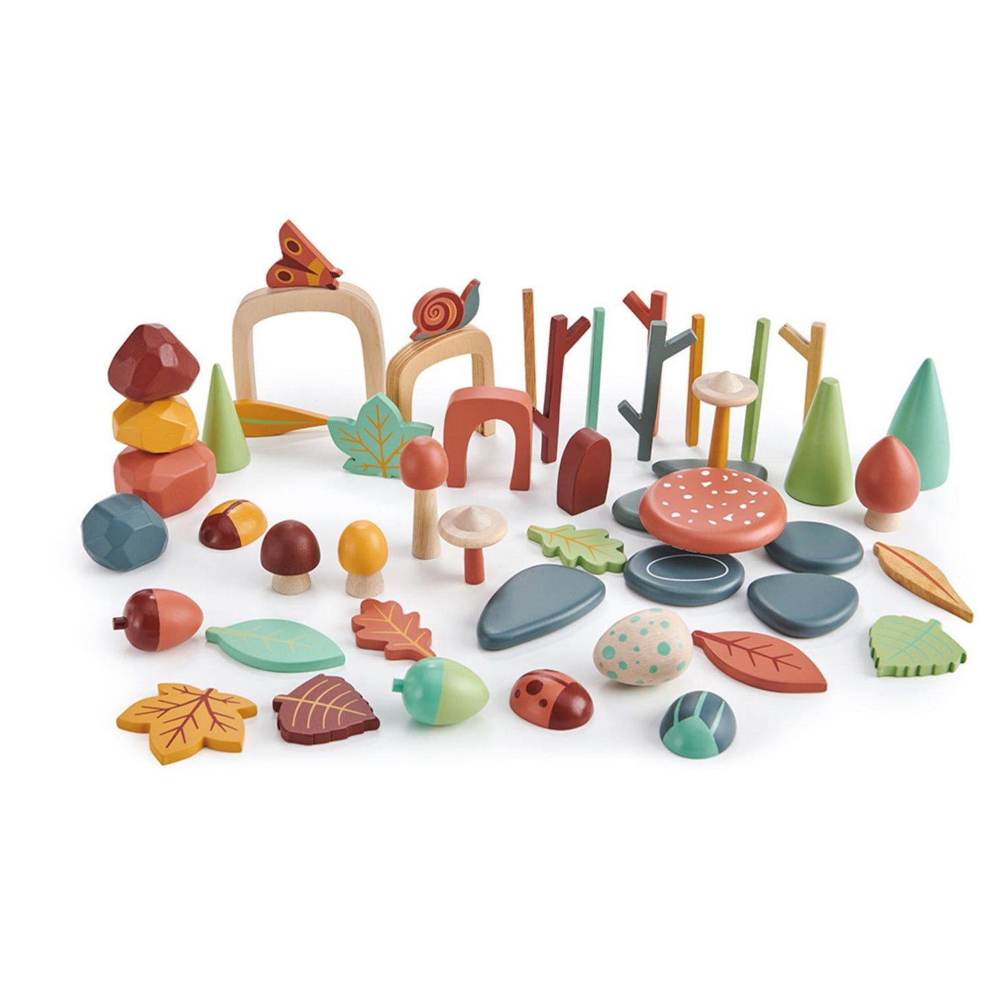 My Forest Floor | Open-Ended Play Wooden Toy Set For Kids | Front View - All Pieces New Arranged | BeoVERDE.ie