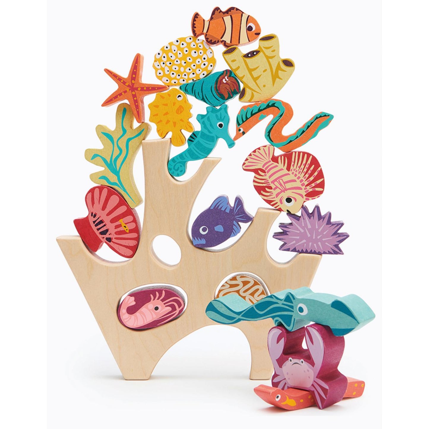 Stacking Coral Reef | Stacking + Balancing Wooden Toy | Wooden Pieces Stacked On Coral | BeoVERDE.ie