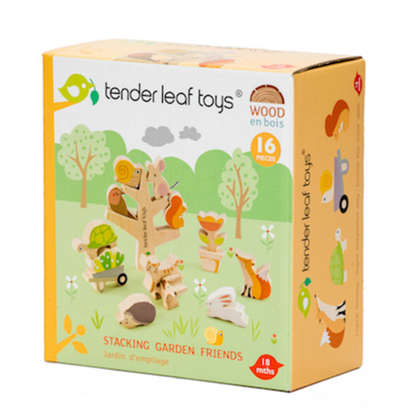 Tender Leaf Stacking Garden Friends Set | Hand-Crafted Wooden Animal Toys | Packaging |BeoVERDE.ie