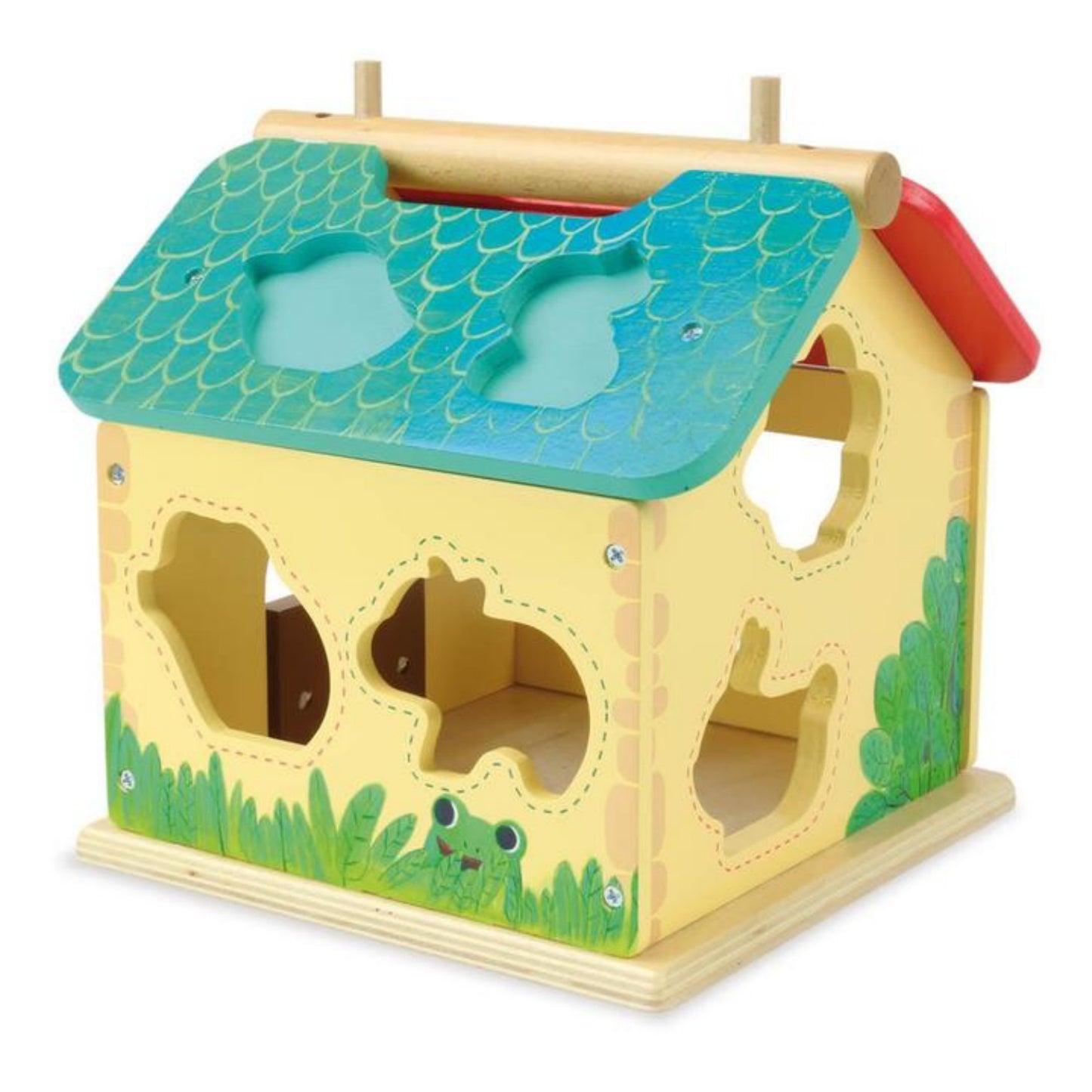 Vilac Farmhouse Shape Sorter with 10 Animals | Wooden Toddler Activity Toy | Side – Green Roof, without Wooden Animals | BeoVERDE.ie