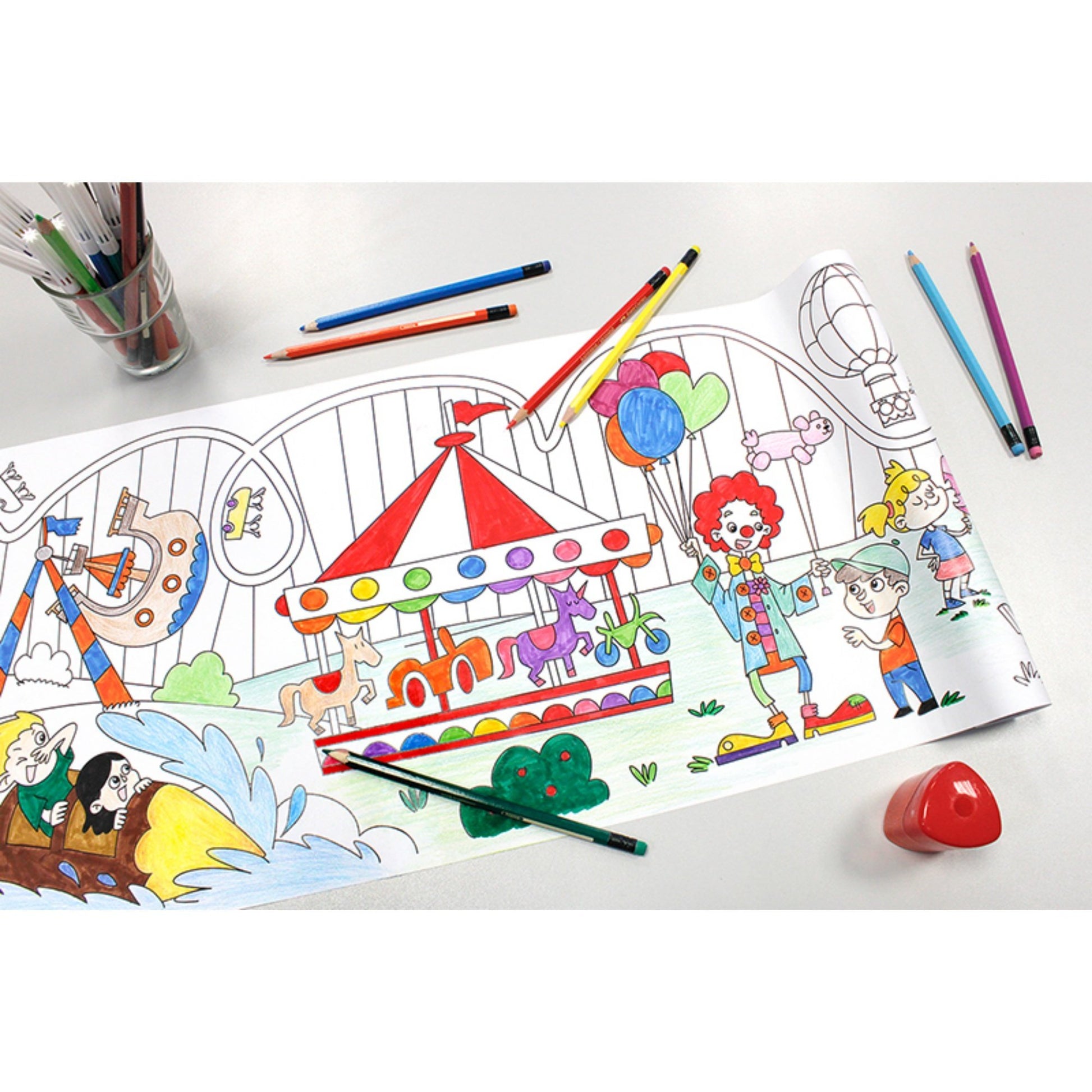 Self-Stick Colouring Book & Roll | Theme Park | Mostly Coloured Sheet | BeoVERDE.ie