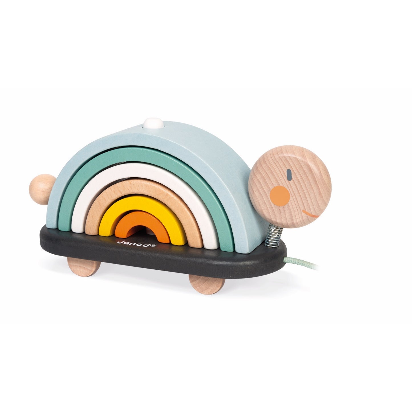 Janod Sweet Cocoon Rainbow Turtle | Scandi Style Wooden Toddler Activity Toy | Right Side View | BeoVERDE.ie