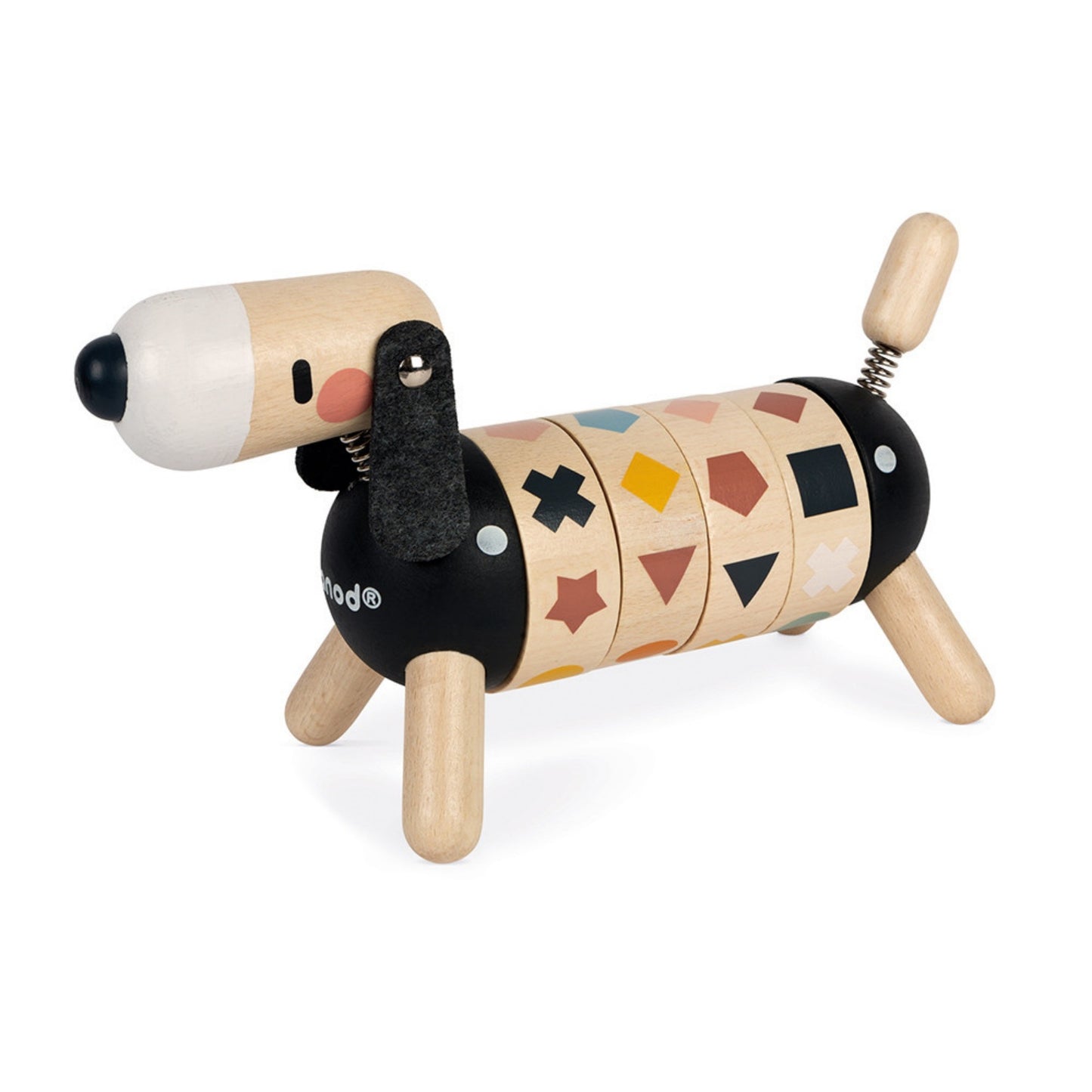 Janod Sweet Cocoon Shapes And Colours Dog | Scandi Style Wooden Toy | Front Left Side Mixed | BeoVERDE.ie