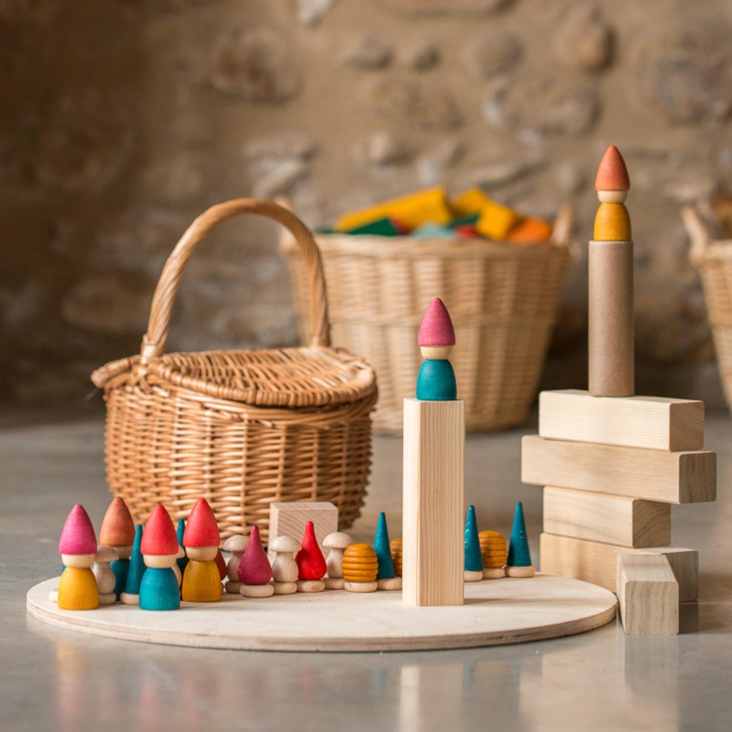 Grapat Nins Tomten | Wooden Toys | Open-Ended Play Set | Lifestyle: Grapat Nins Tomten on Floor | BeoVERDE.ie