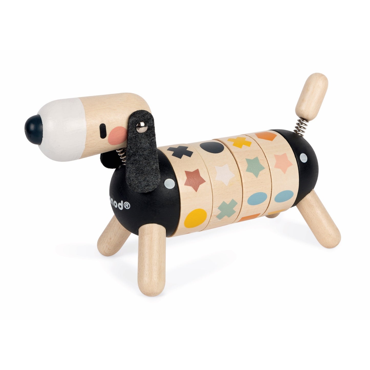 Janod Sweet Cocoon Shapes And Colours Dog | Scandi Style Wooden Toy | Front Left Side Shapes Lined-up | BeoVERDE.ie