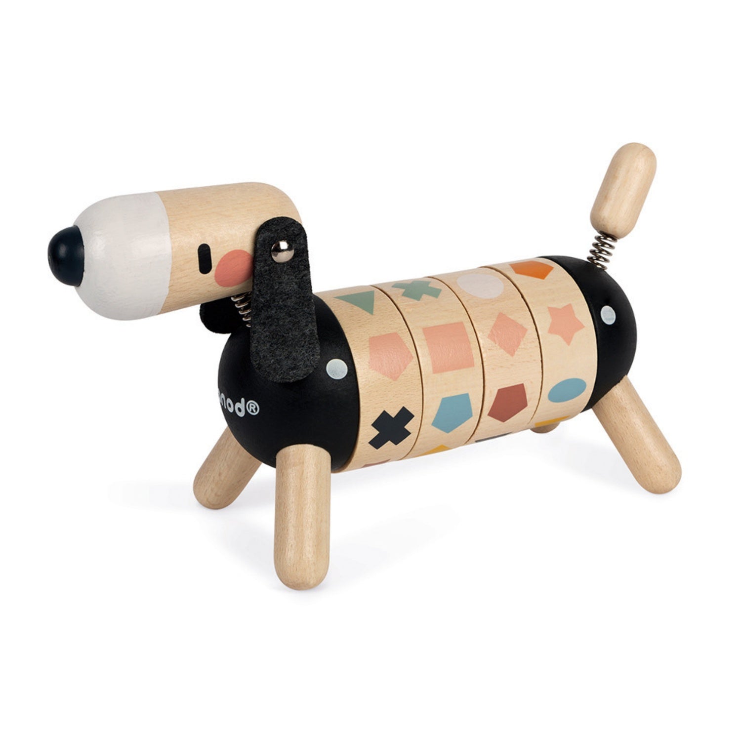Janod Sweet Cocoon Shapes And Colours Dog | Scandi Style Wooden Toy | Front Left Side Colour Lined-up | BeoVERDE.ie