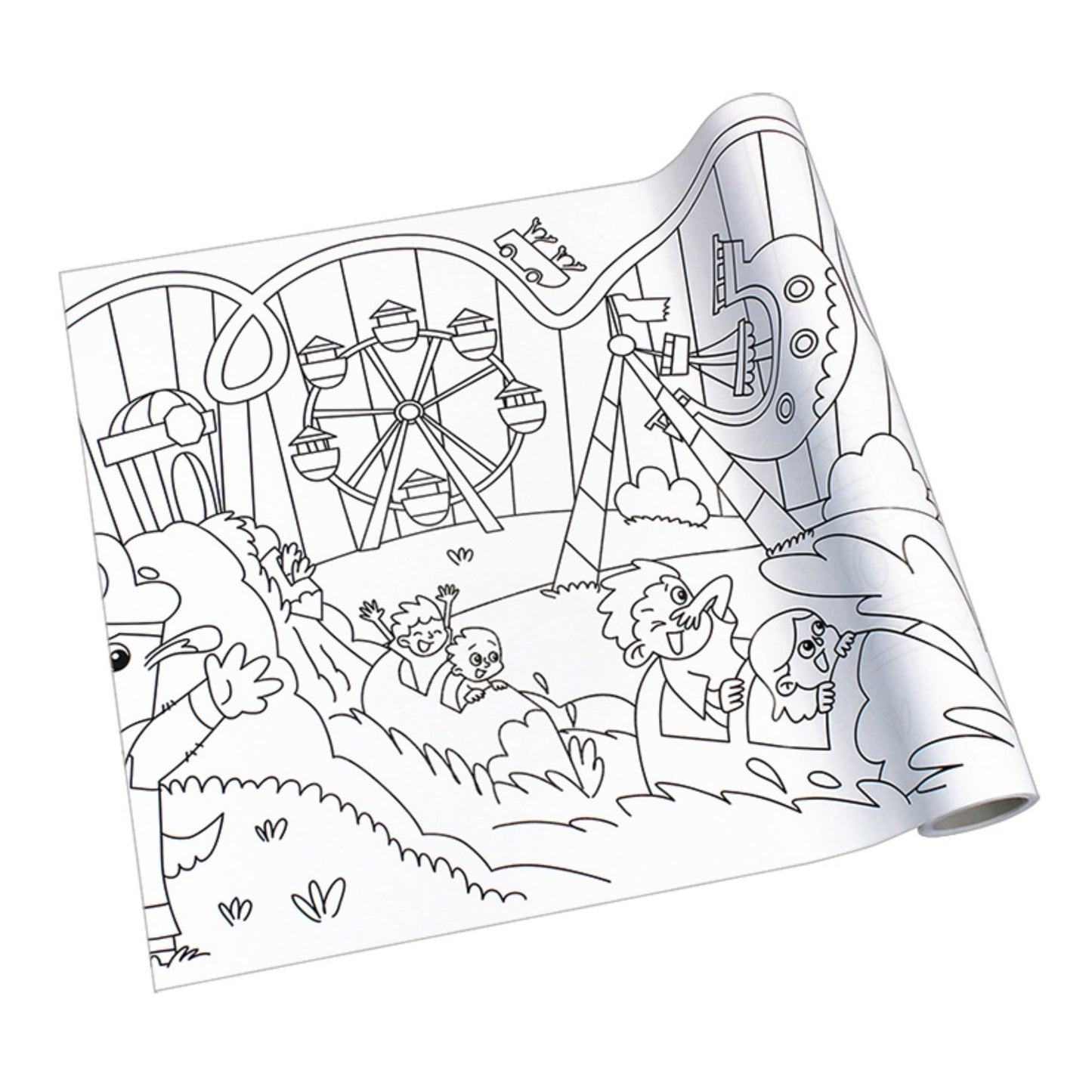 Self-Stick Colouring Book & Roll | Theme Park | Blank Sheet Partially Rolled Up | BeoVERDE.ie