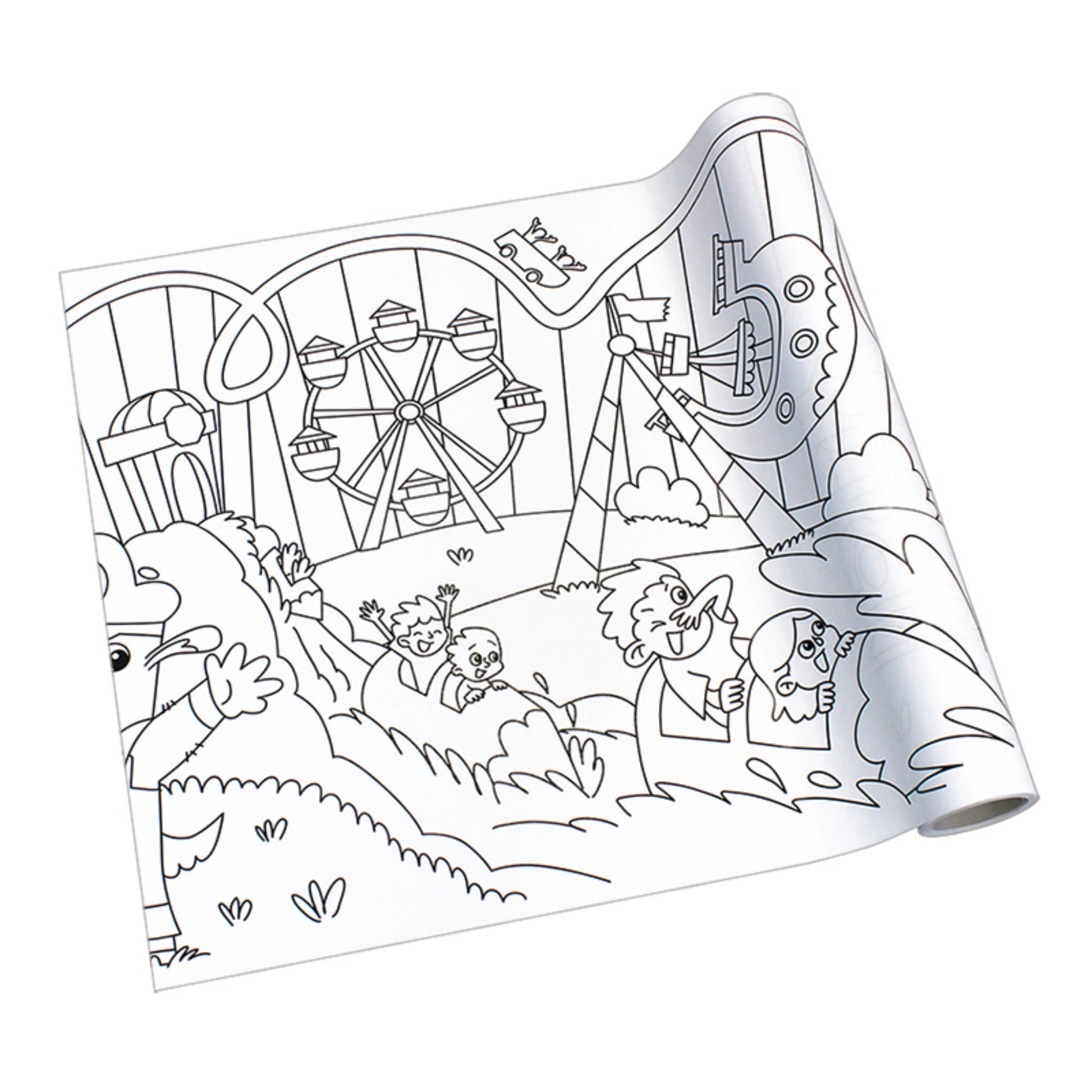 Self-Stick Colouring Book & Roll | Theme Park | Blank Sheet Partially Rolled Up | BeoVERDE.ie